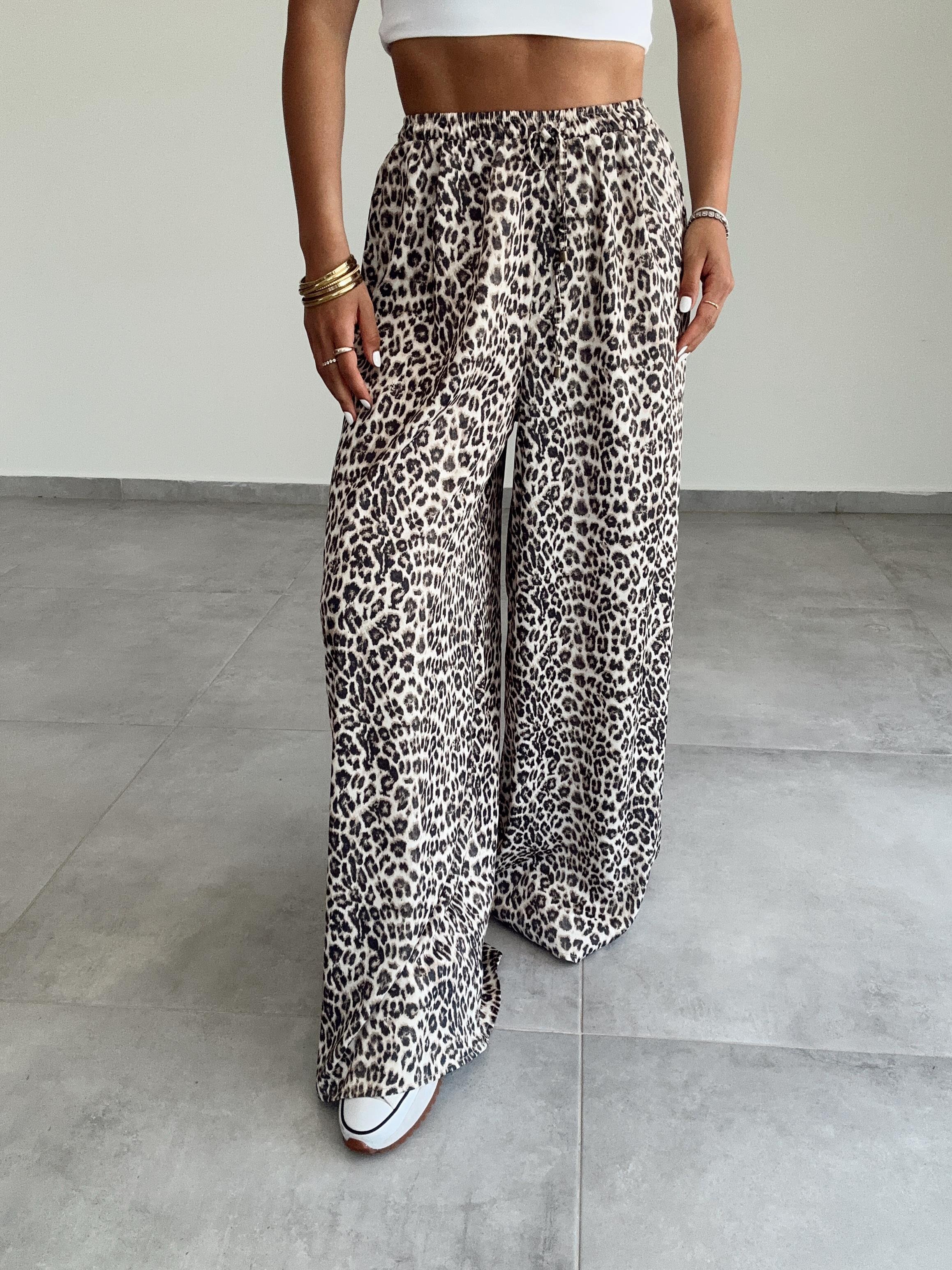 Leopar Saten Pantolon