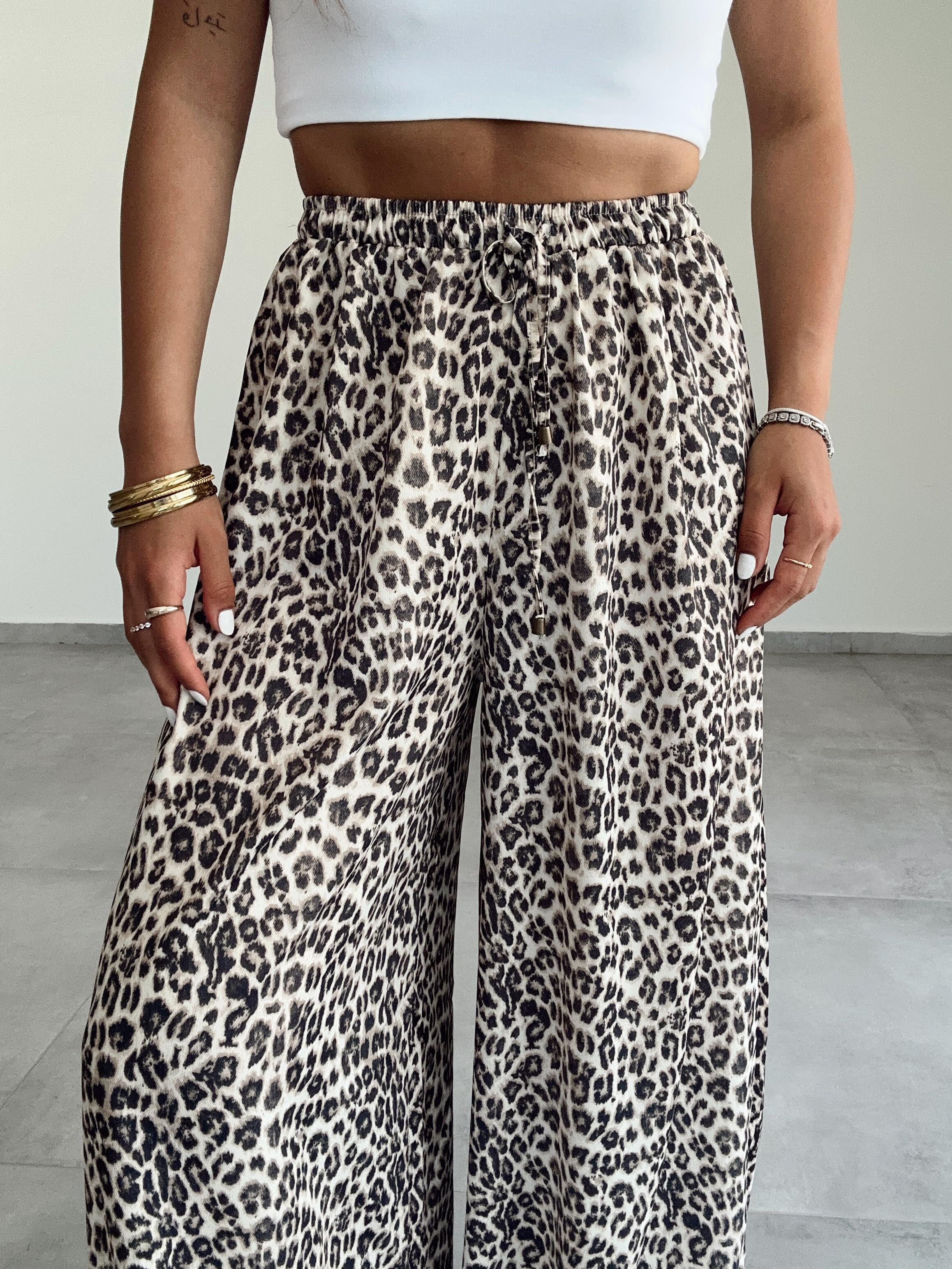 Leopar Saten Pantolon