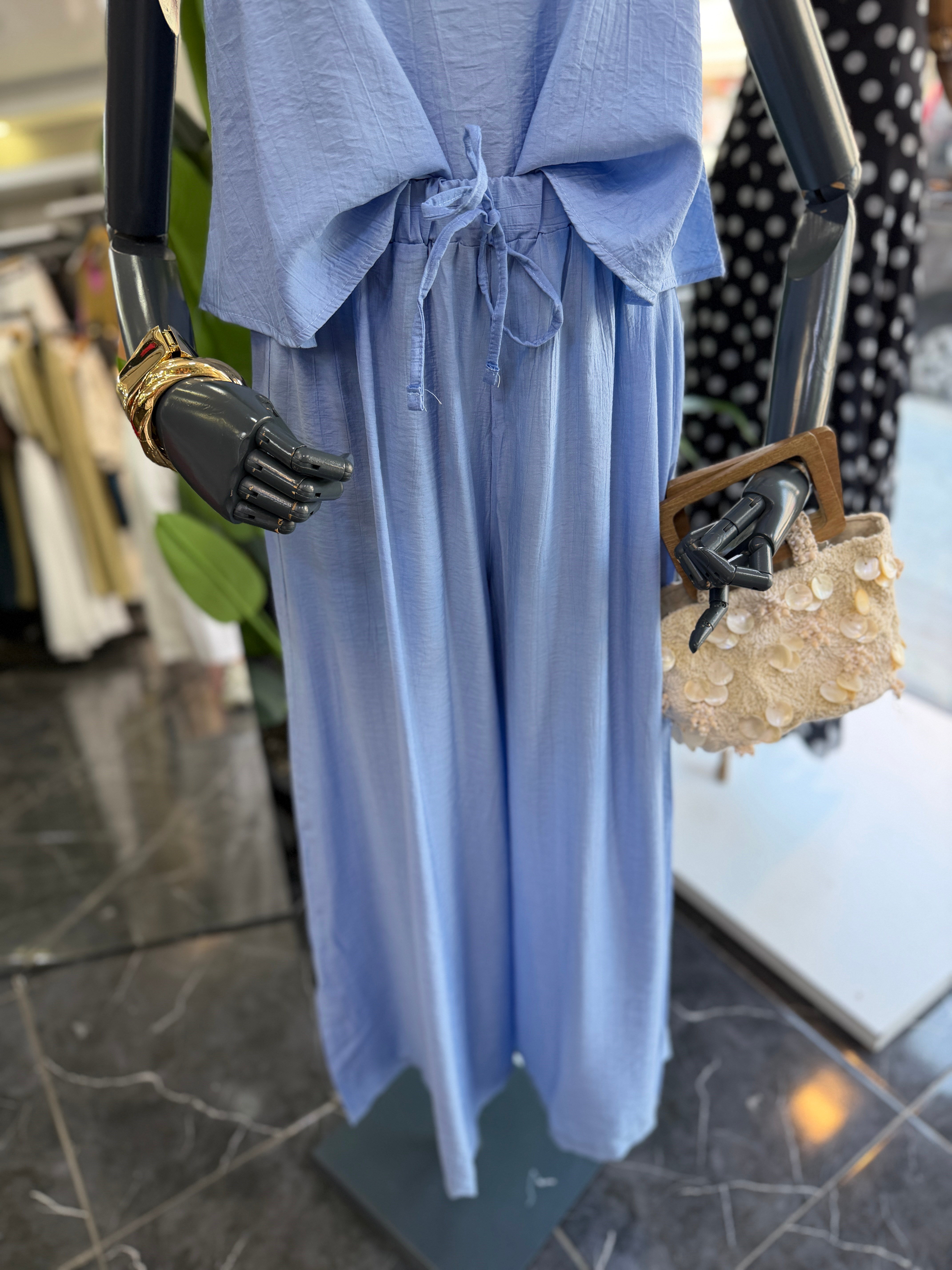 Levure Mavi Beli Lastikli Su Taşı Detaylı Pantolon