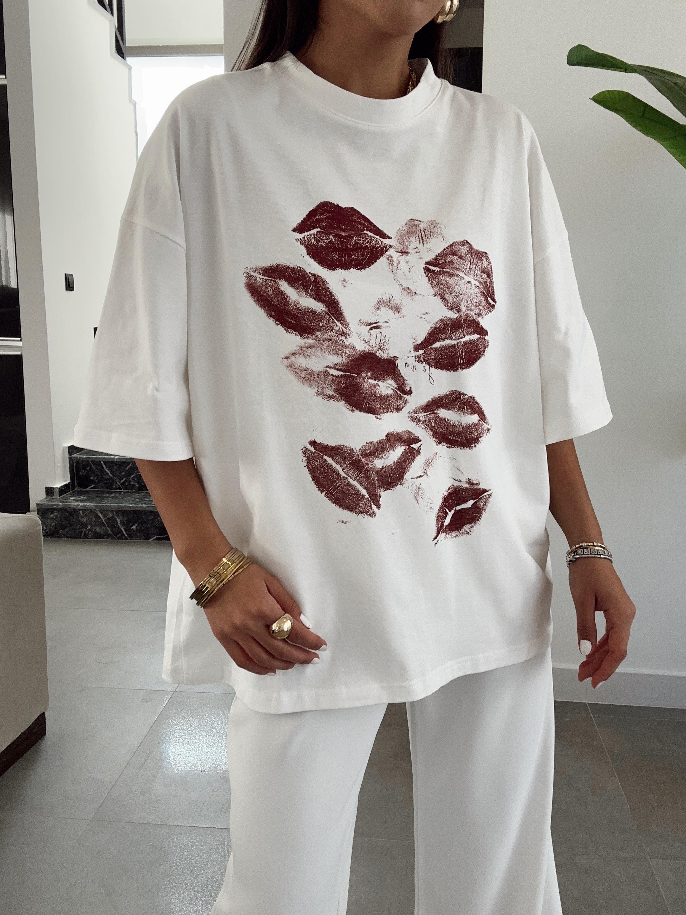 Lips Beyaz Oversize Tshirt