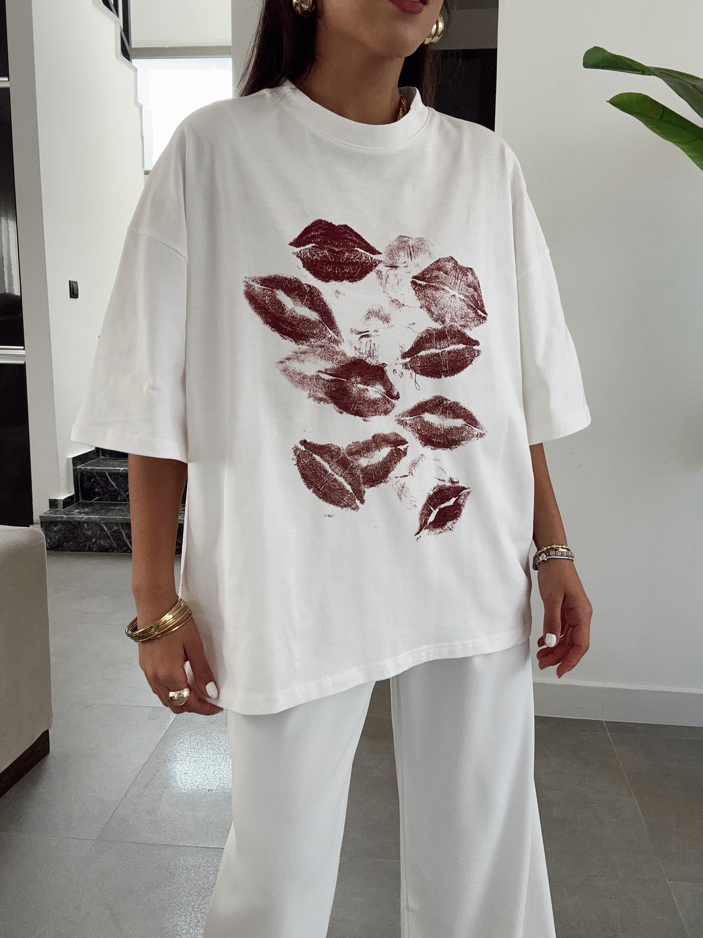 Lips Beyaz Oversize Tshirt