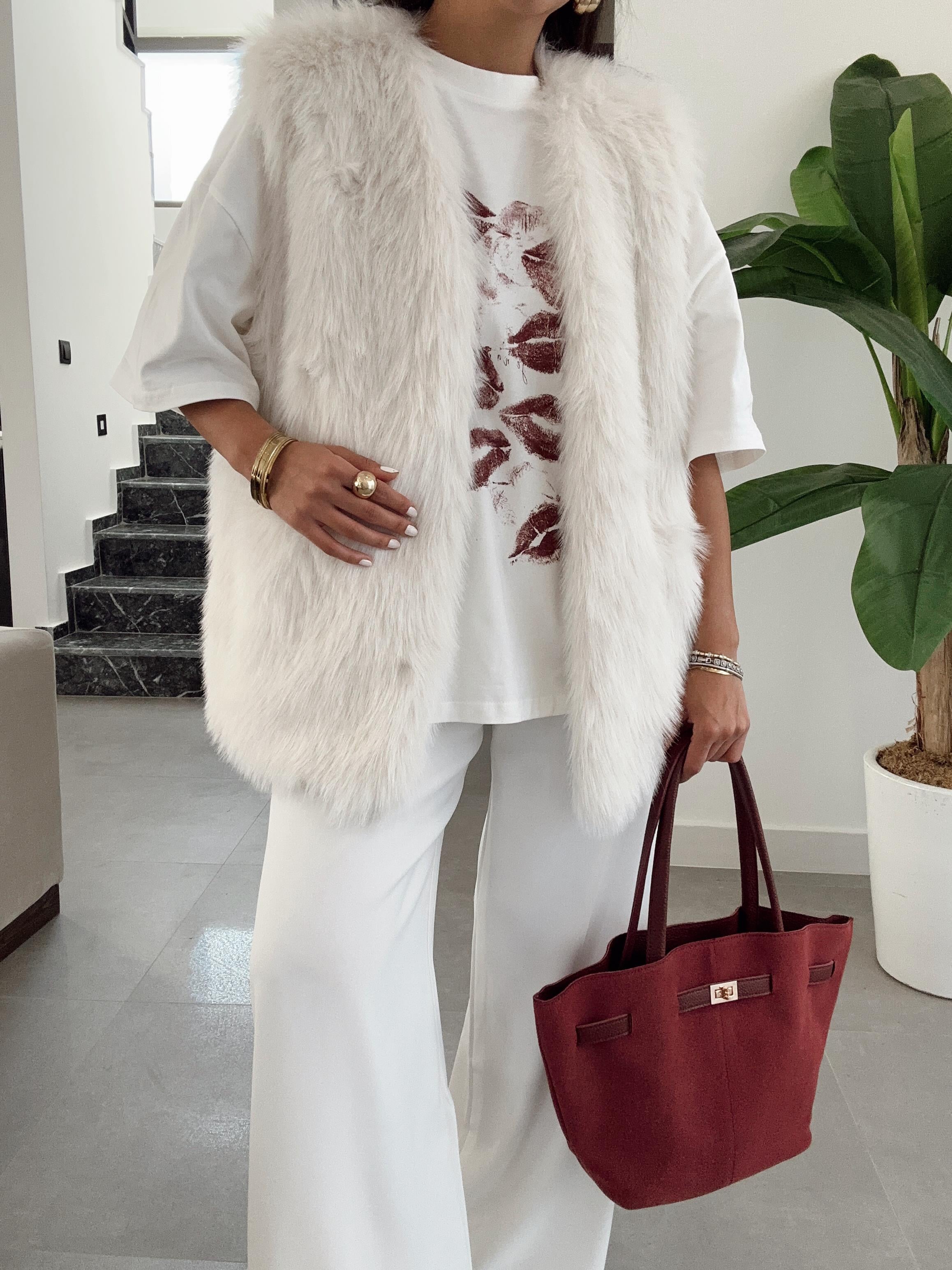 Lips Beyaz Oversize Tshirt