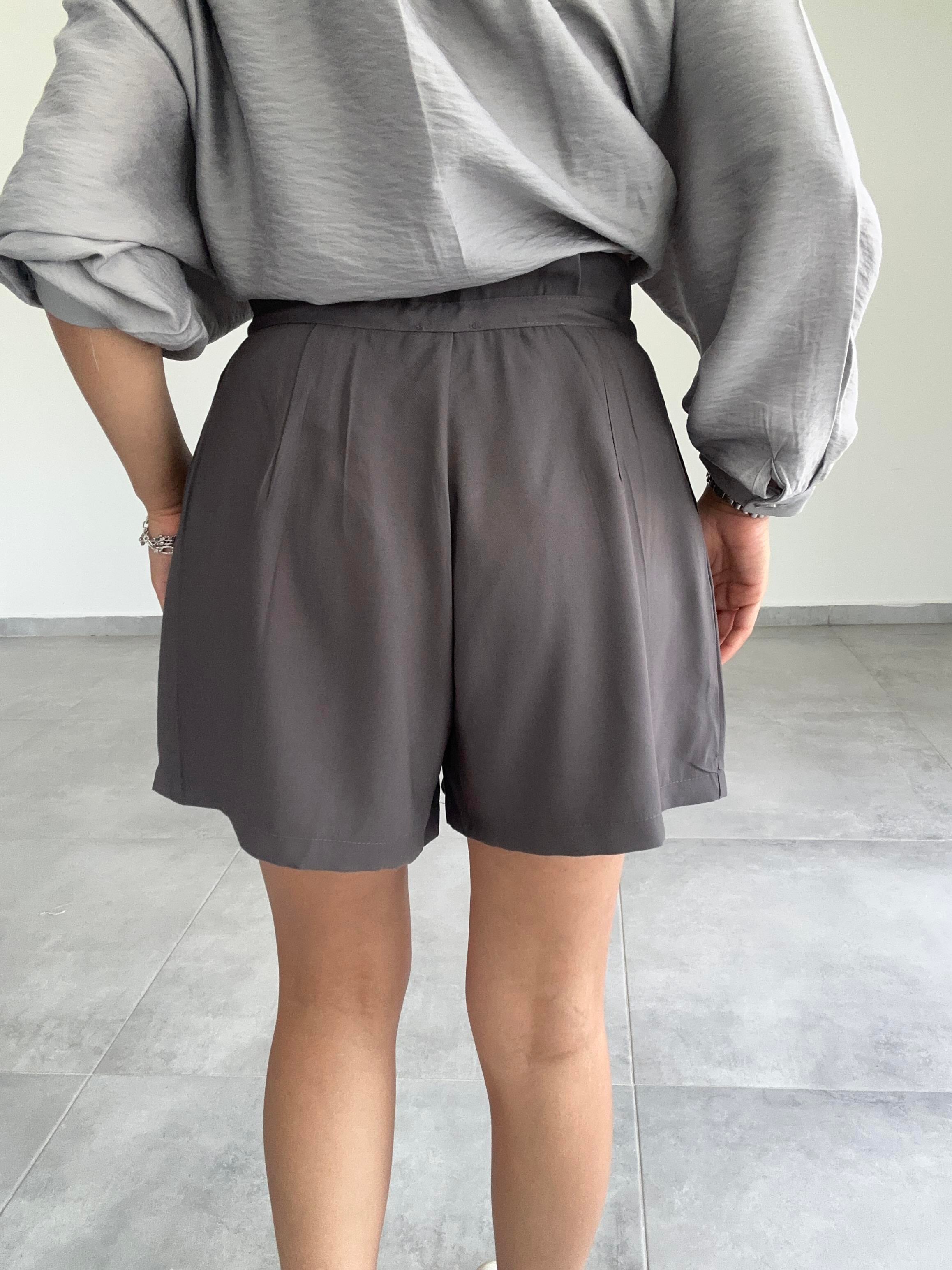 M-D Antrasit Beli Büzgülü Şort