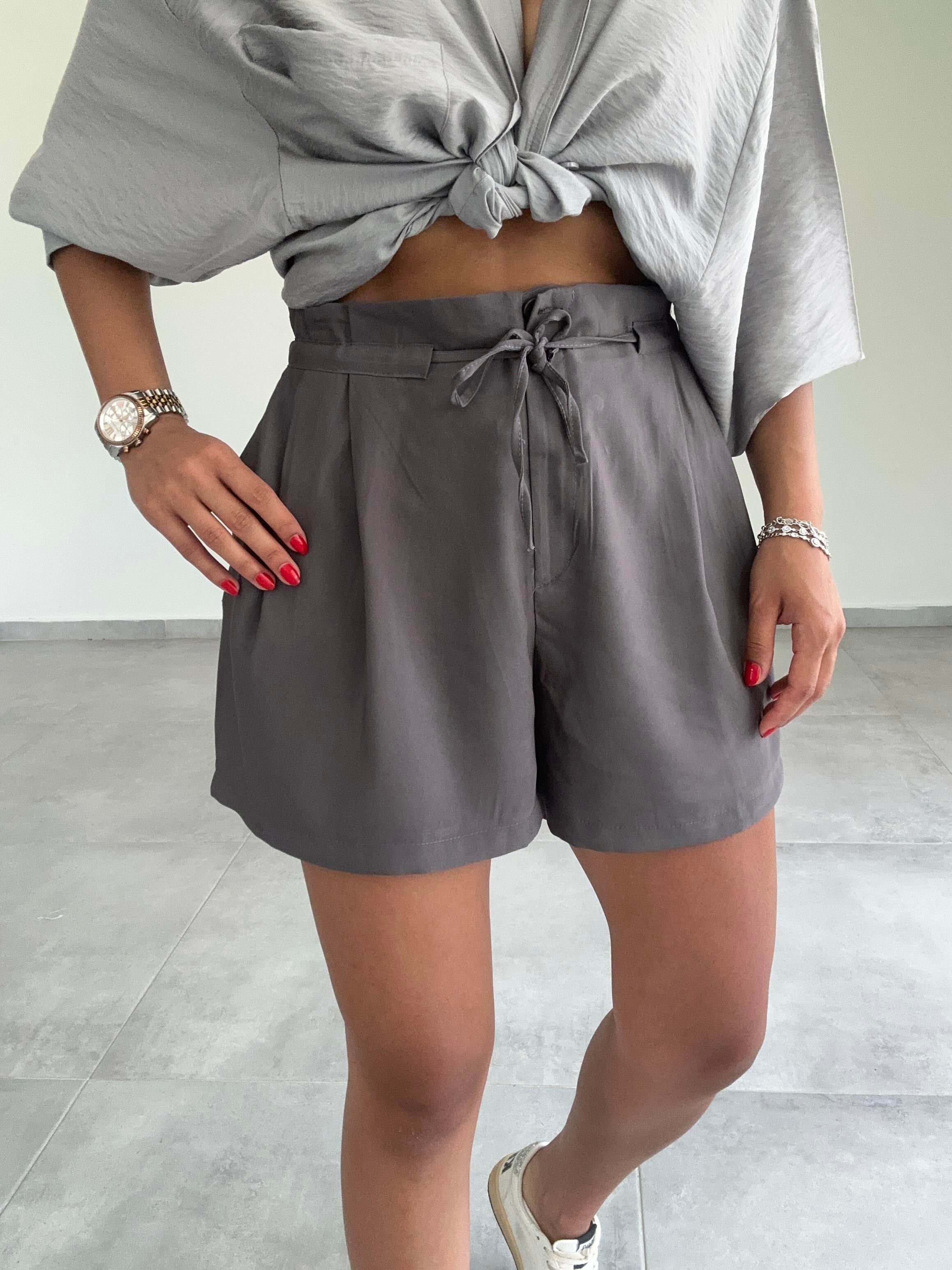 M-D Antrasit Beli Büzgülü Şort