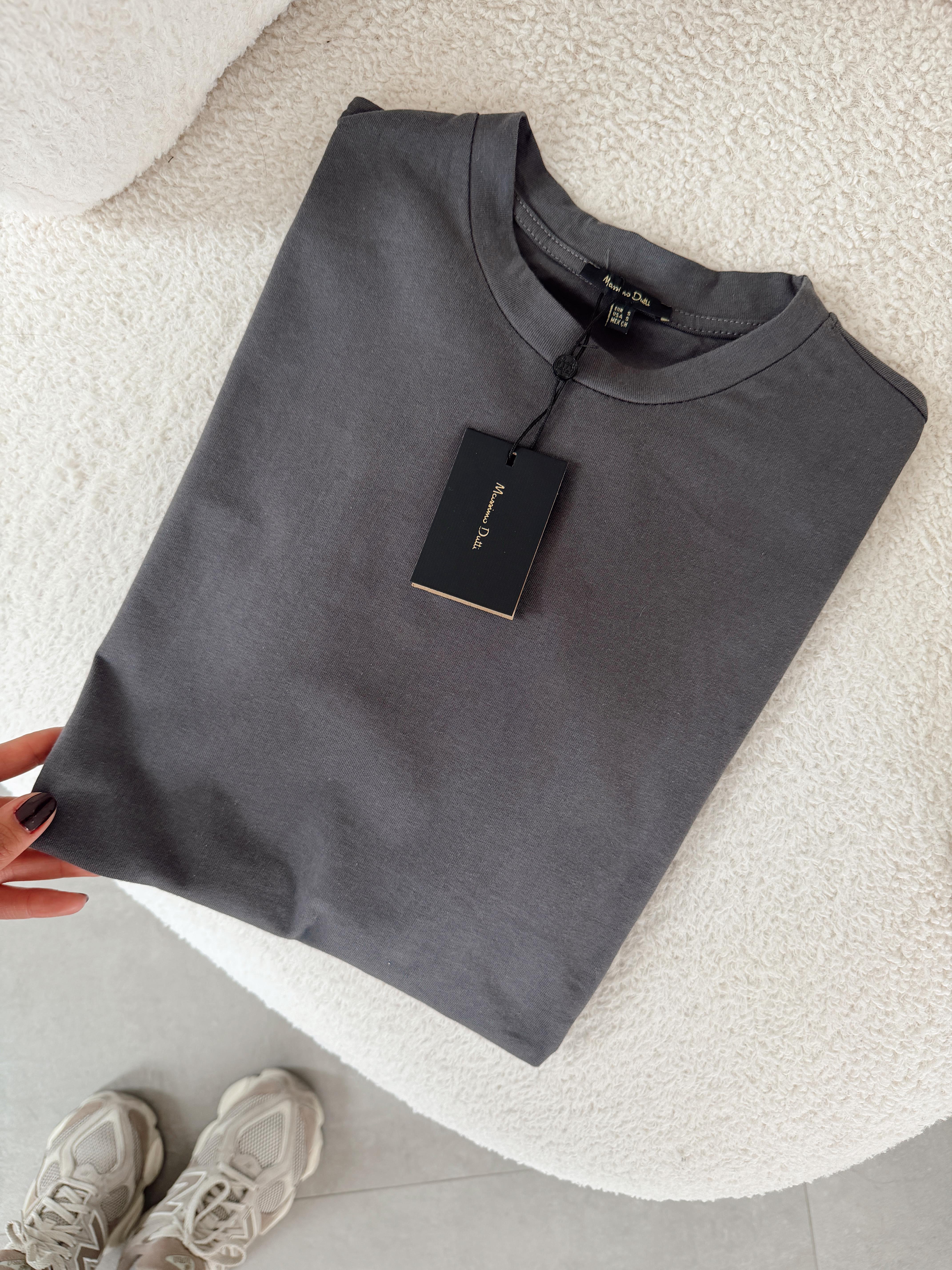 M-D Antrasit Bisiklet Yaka Oversize Tshirt