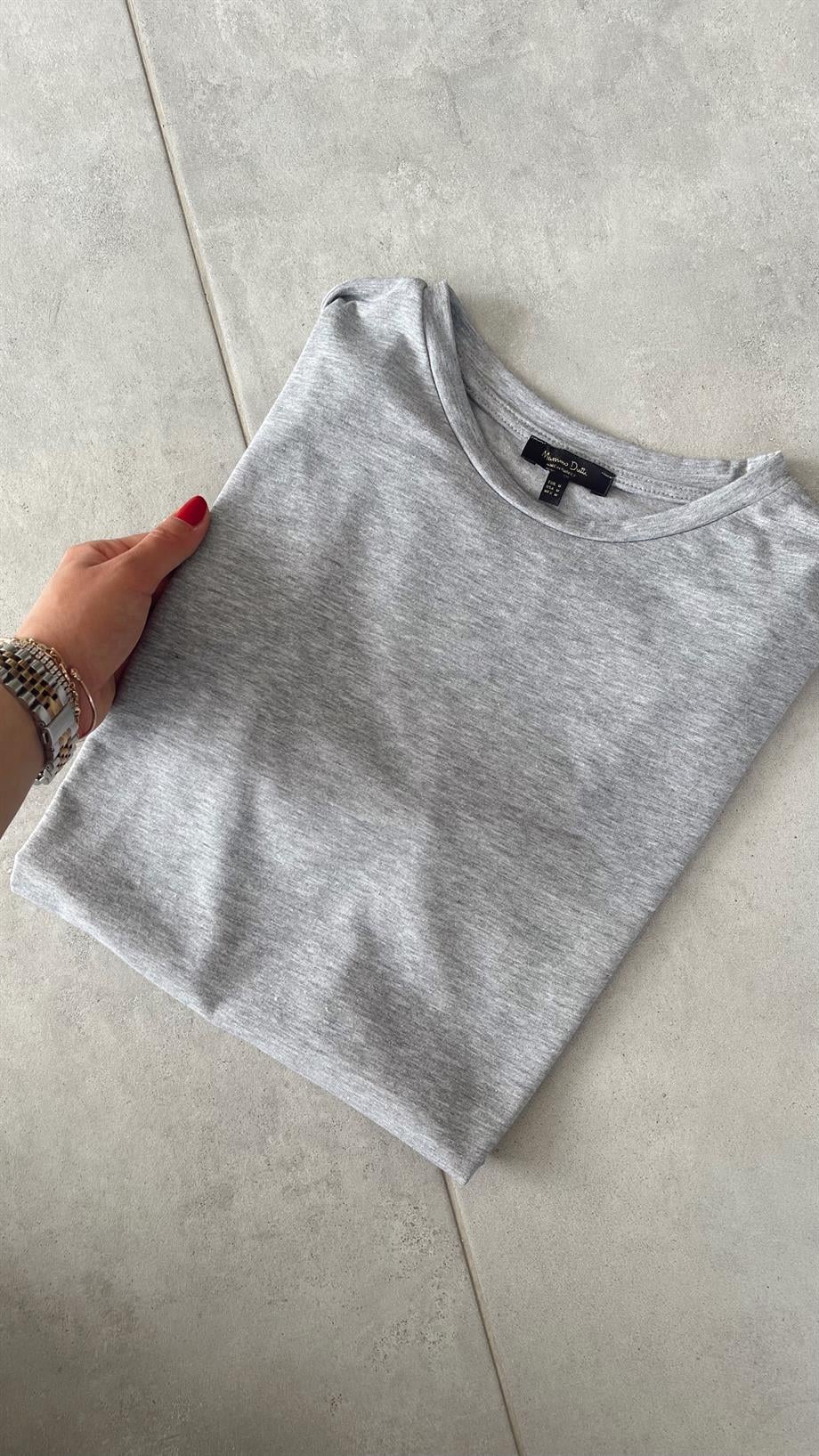 M-D Gri Bisiklet Yaka Basic Tshirt