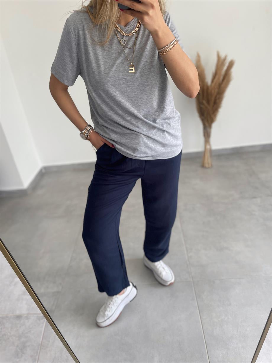 M-D Gri Bisiklet Yaka Basic Tshirt