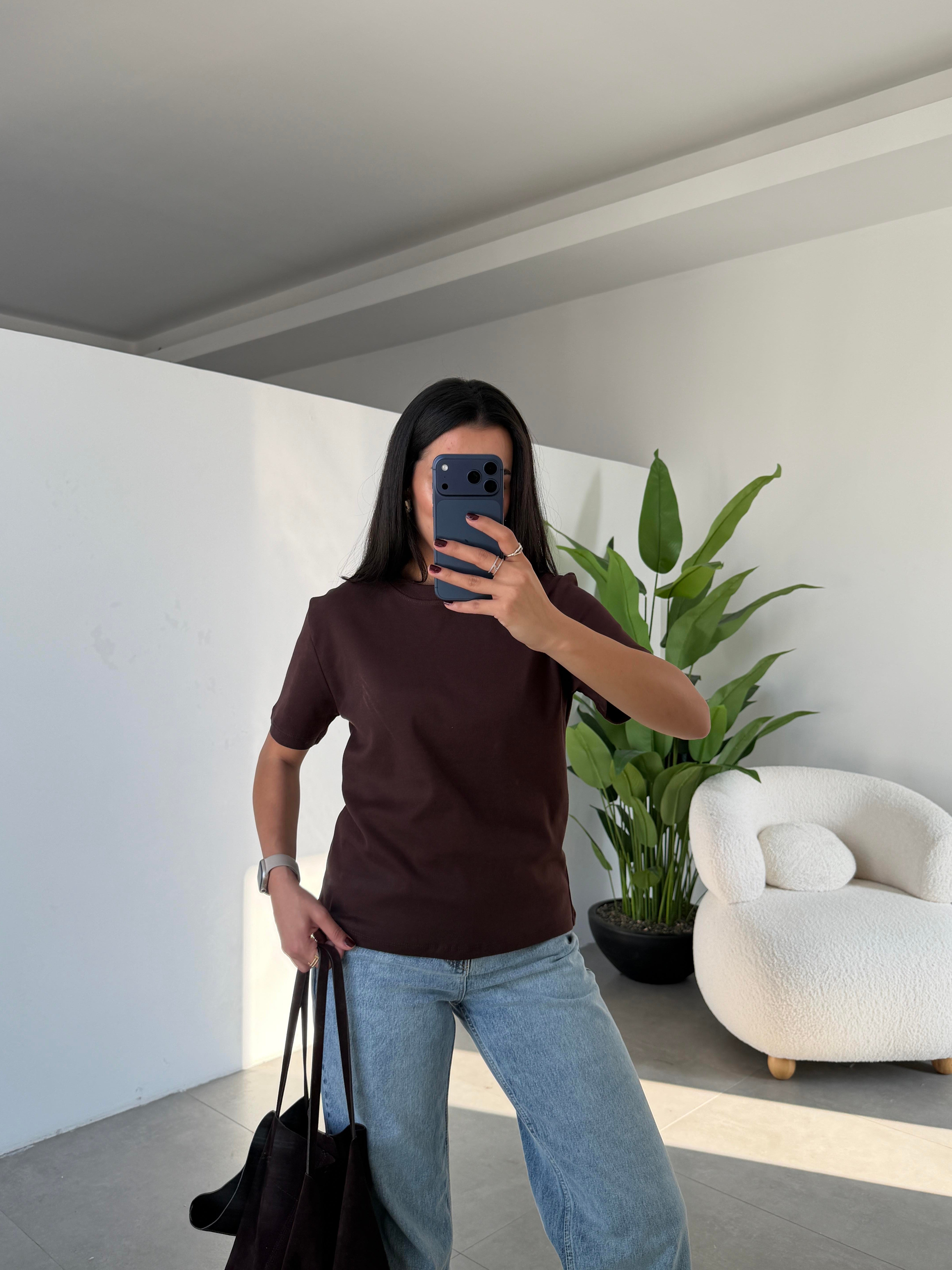 M-D Kahve Bisiklet Yaka Tshirt