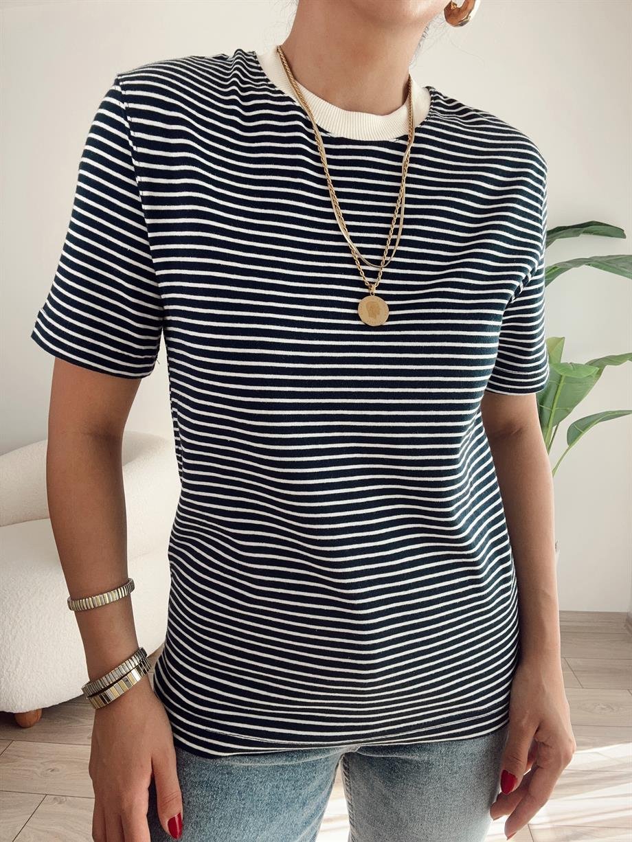 M-D Lacivert-Beyaz Çizgili Basic