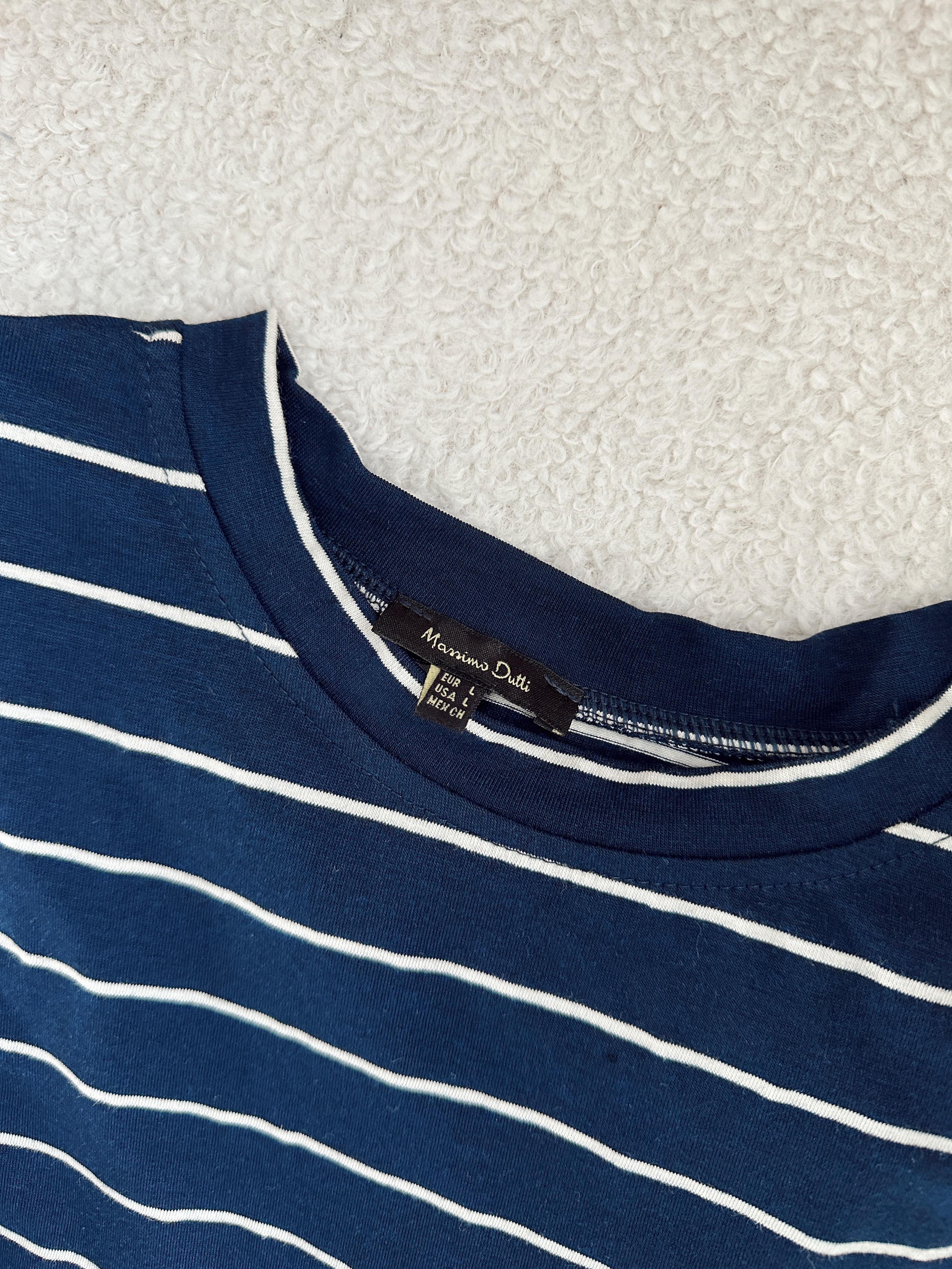 M-D Lacivert-Ekru Çizgil Basic Tişört