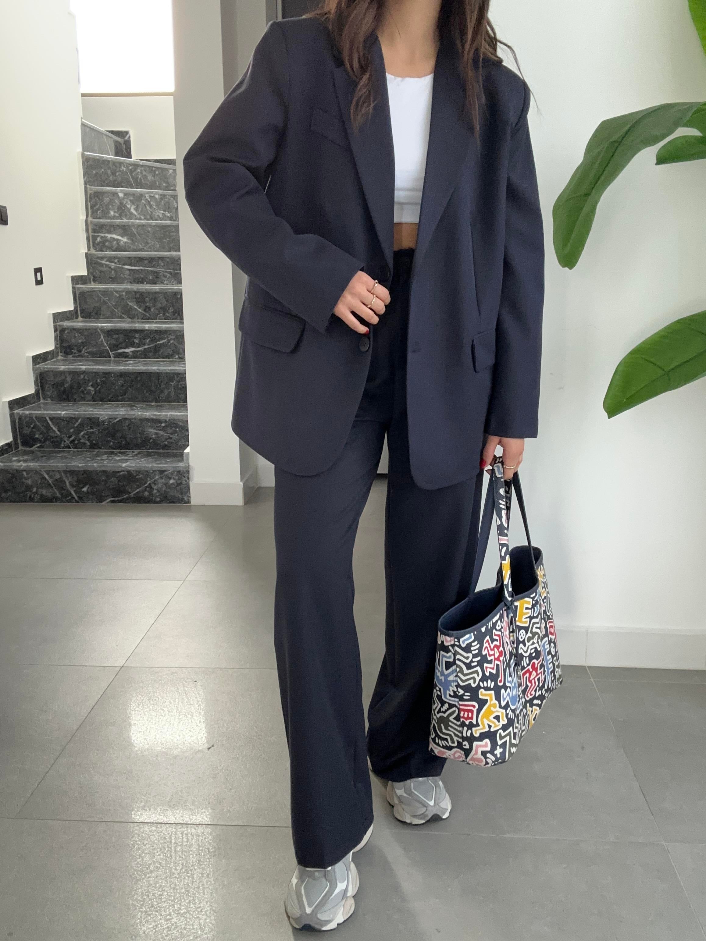 M-D Lacivert Vatkalı Blazer