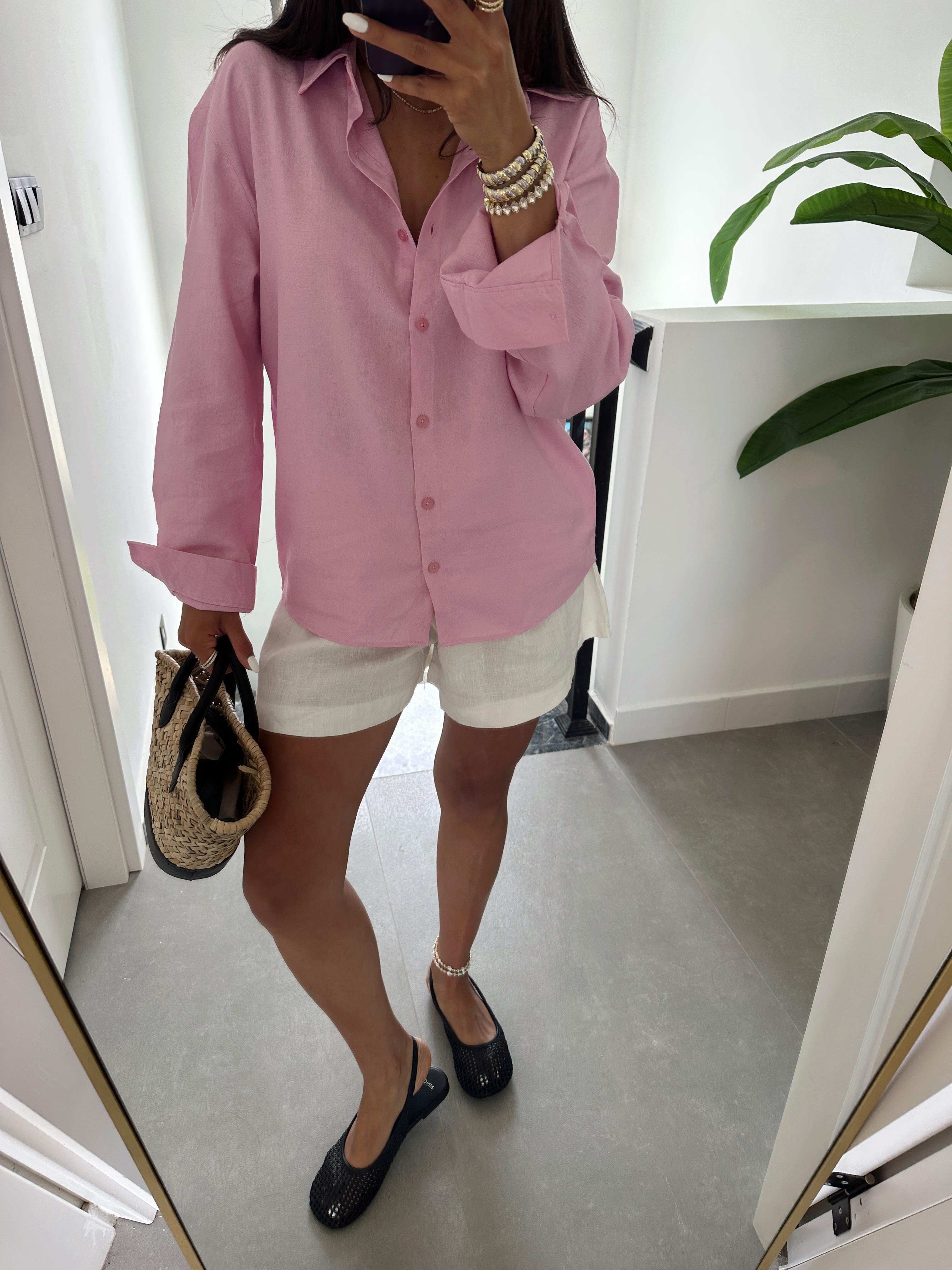 M-D Pembe Keten Gömlek