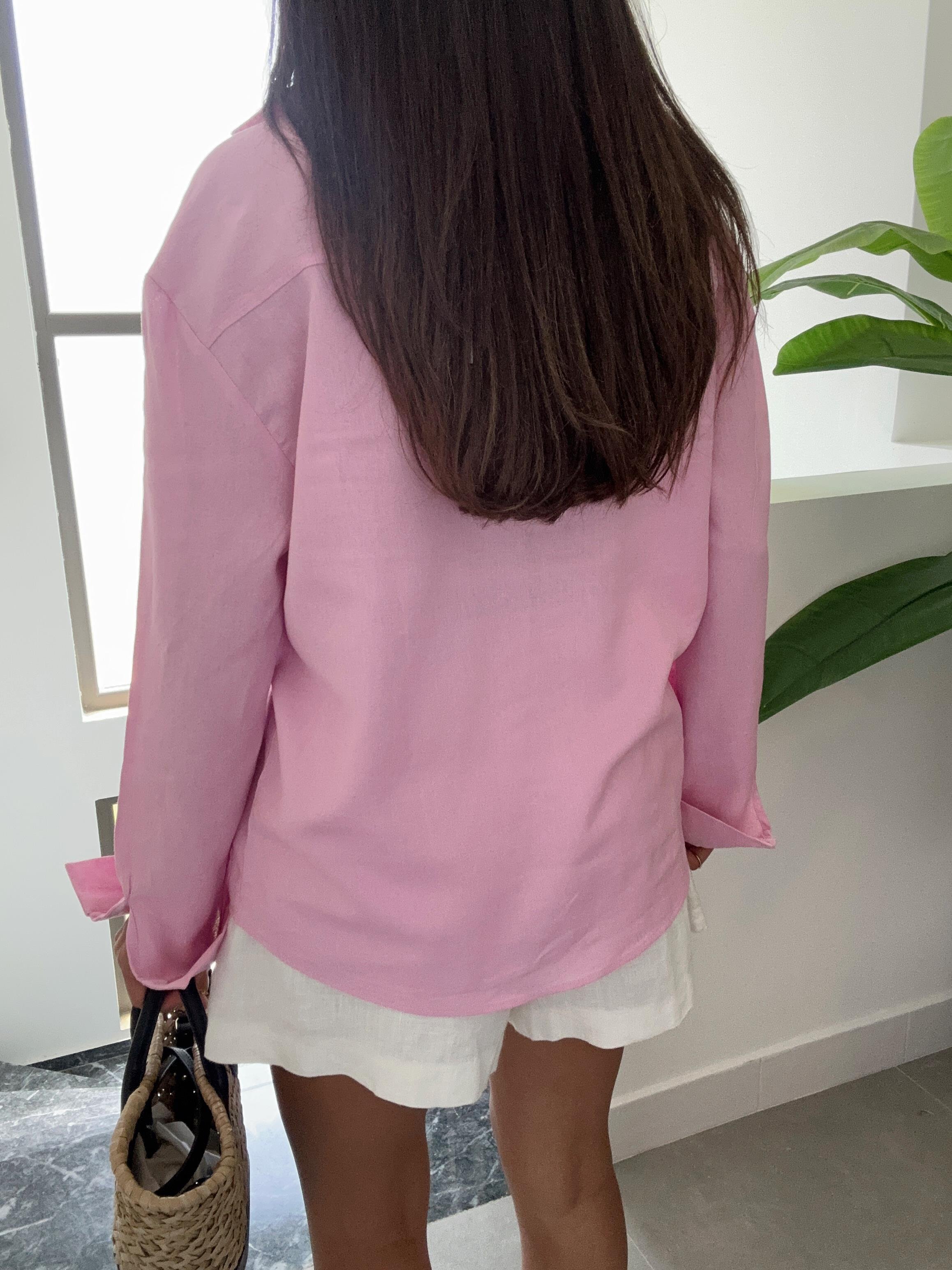 M-D Pembe Keten Gömlek