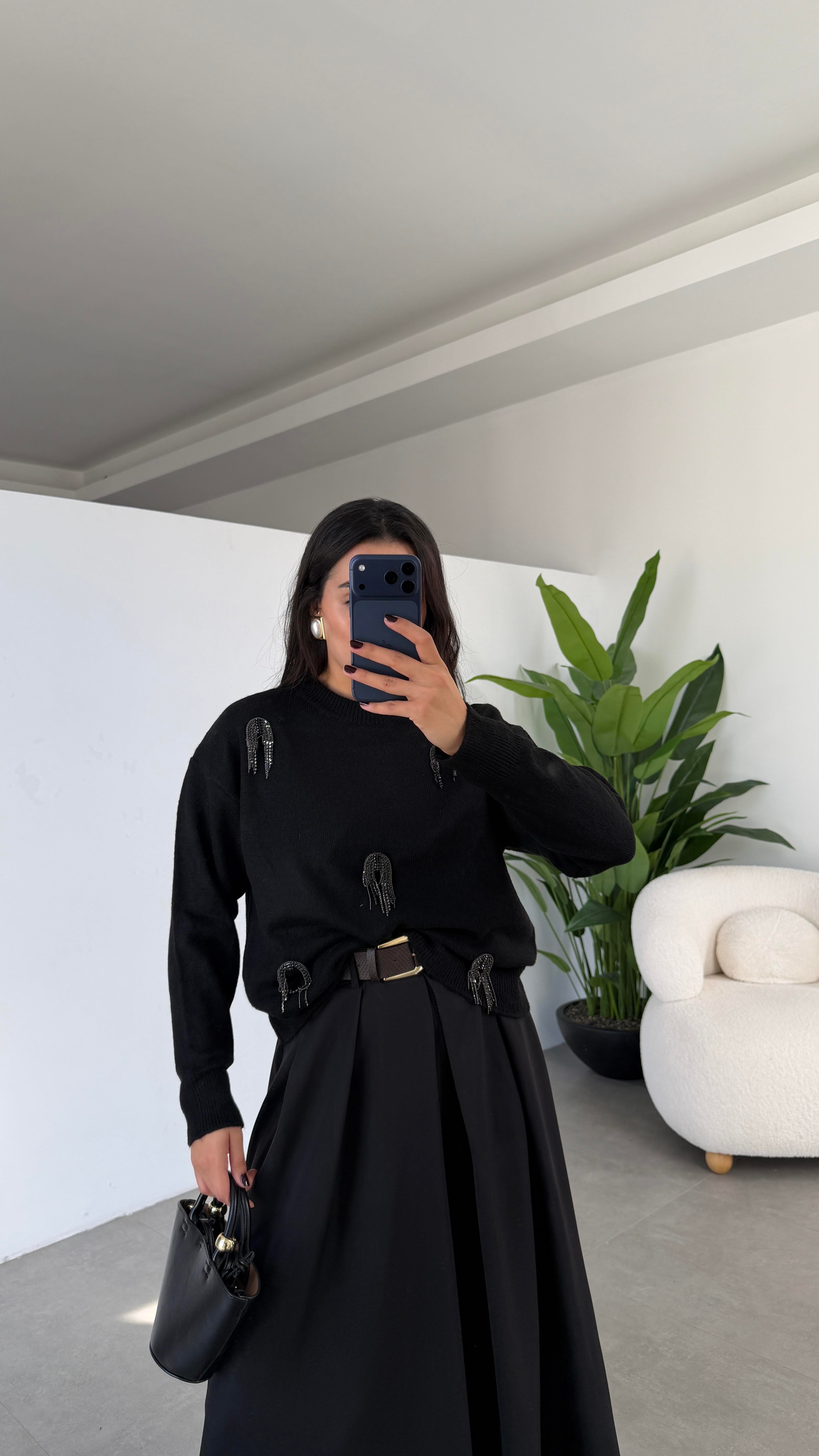 M-D Siyah Tasarım Kazak