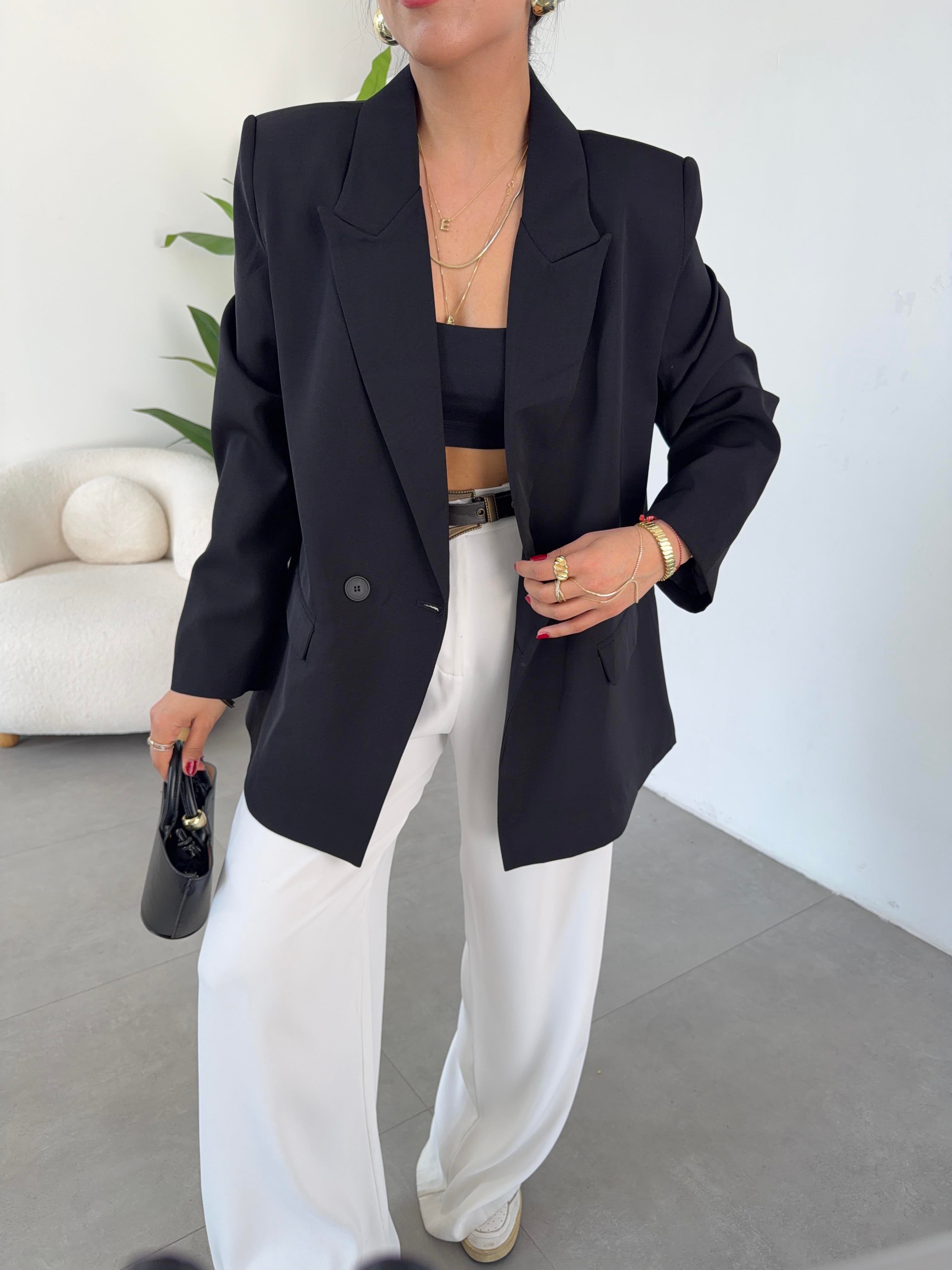 M-D Siyah Tensel Blazer Ceket