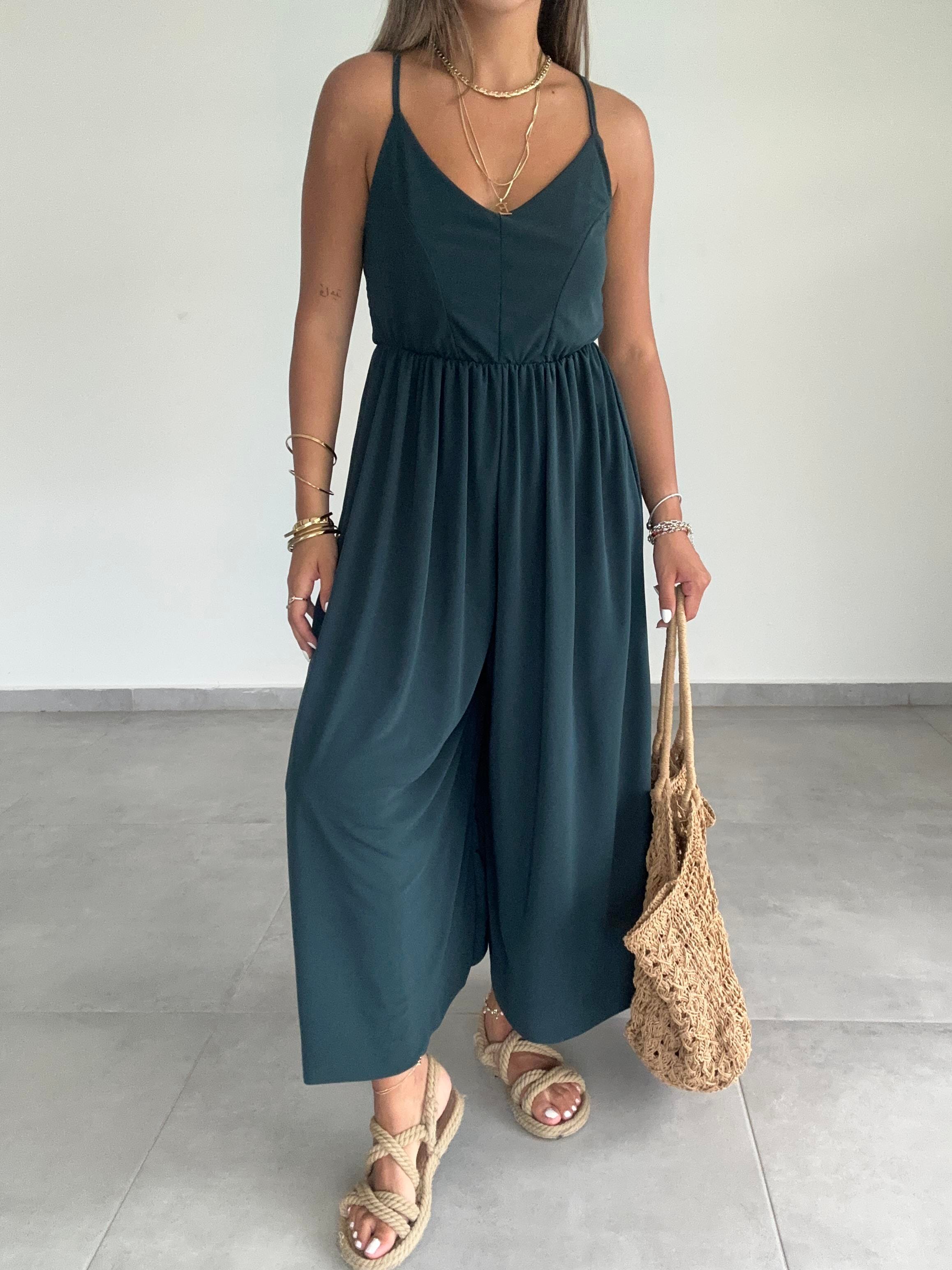 Maria Petrol Çapraz Askılı Tulum