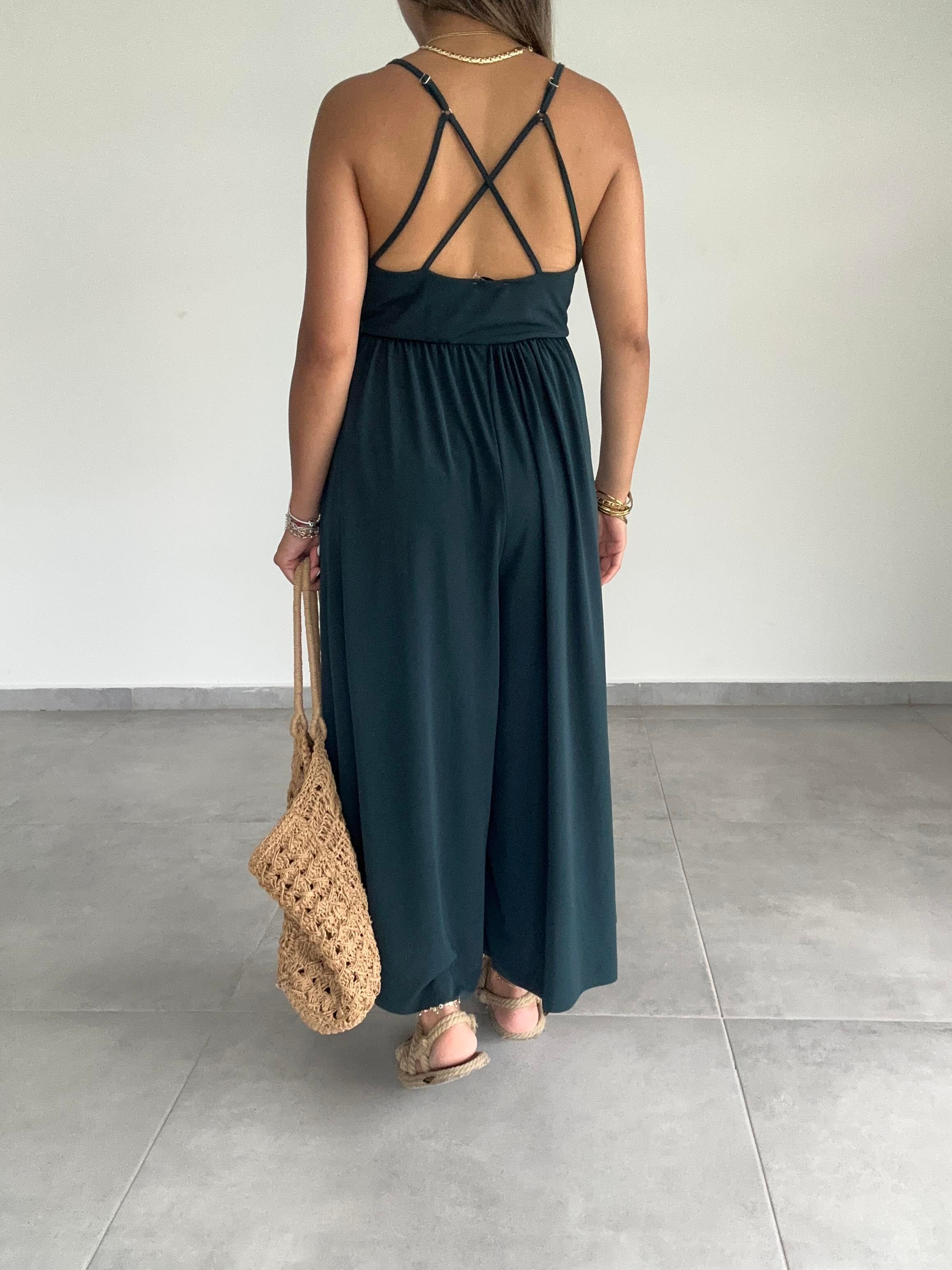 Maria Petrol Çapraz Askılı Tulum