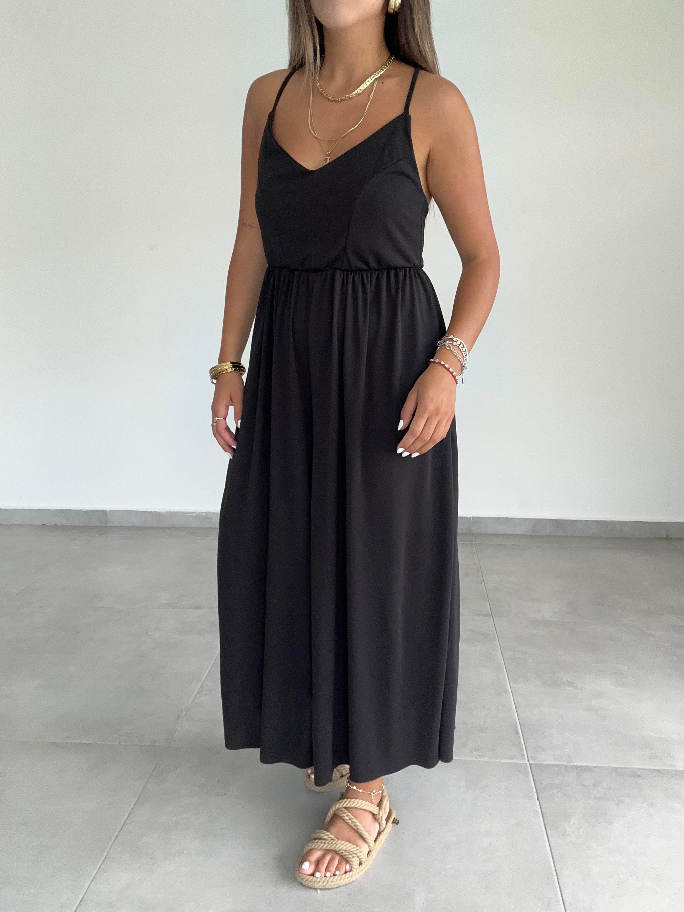 Maria Siyah Çapraz Askılı Tulum