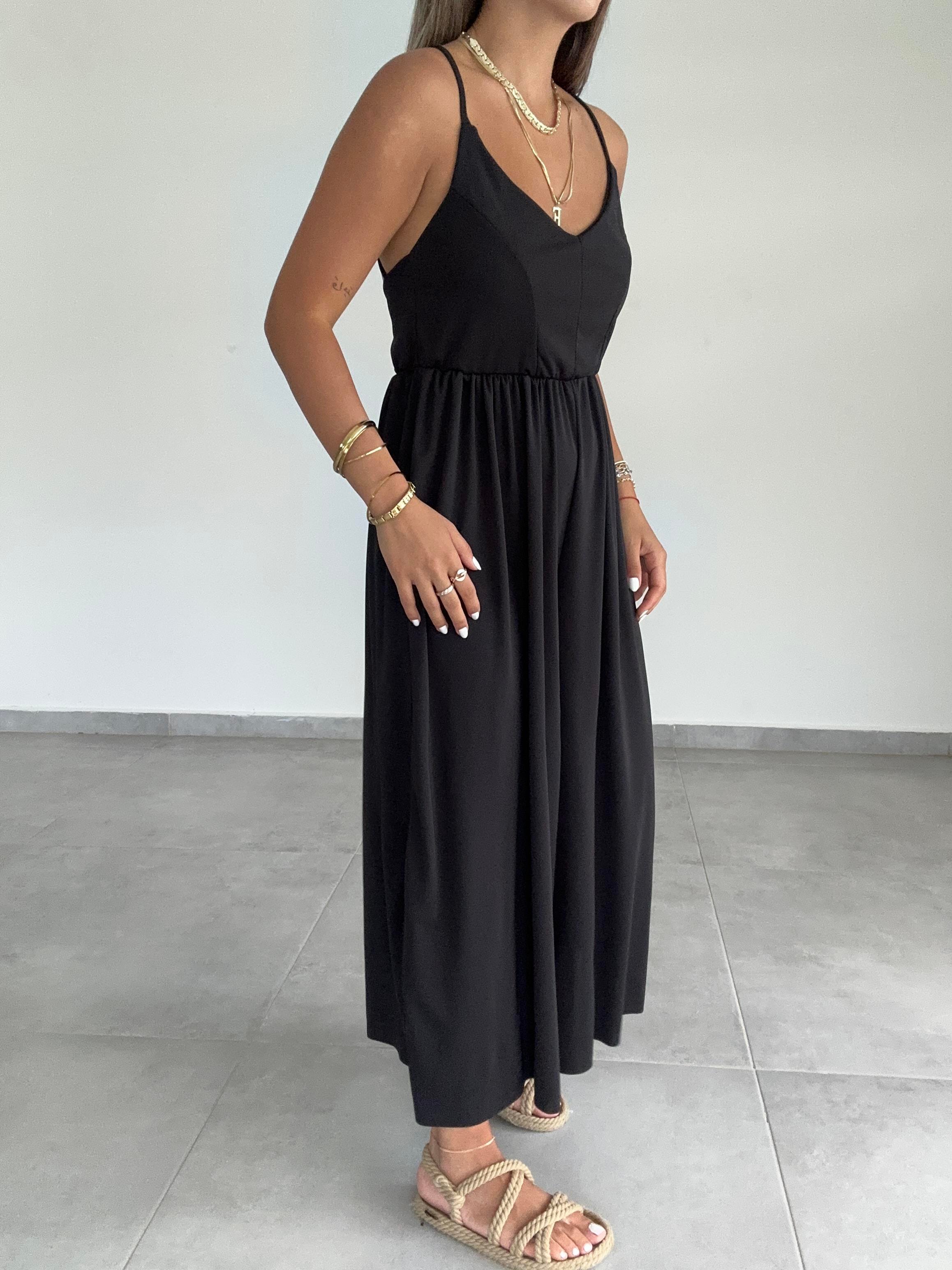 Maria Siyah Çapraz Askılı Tulum