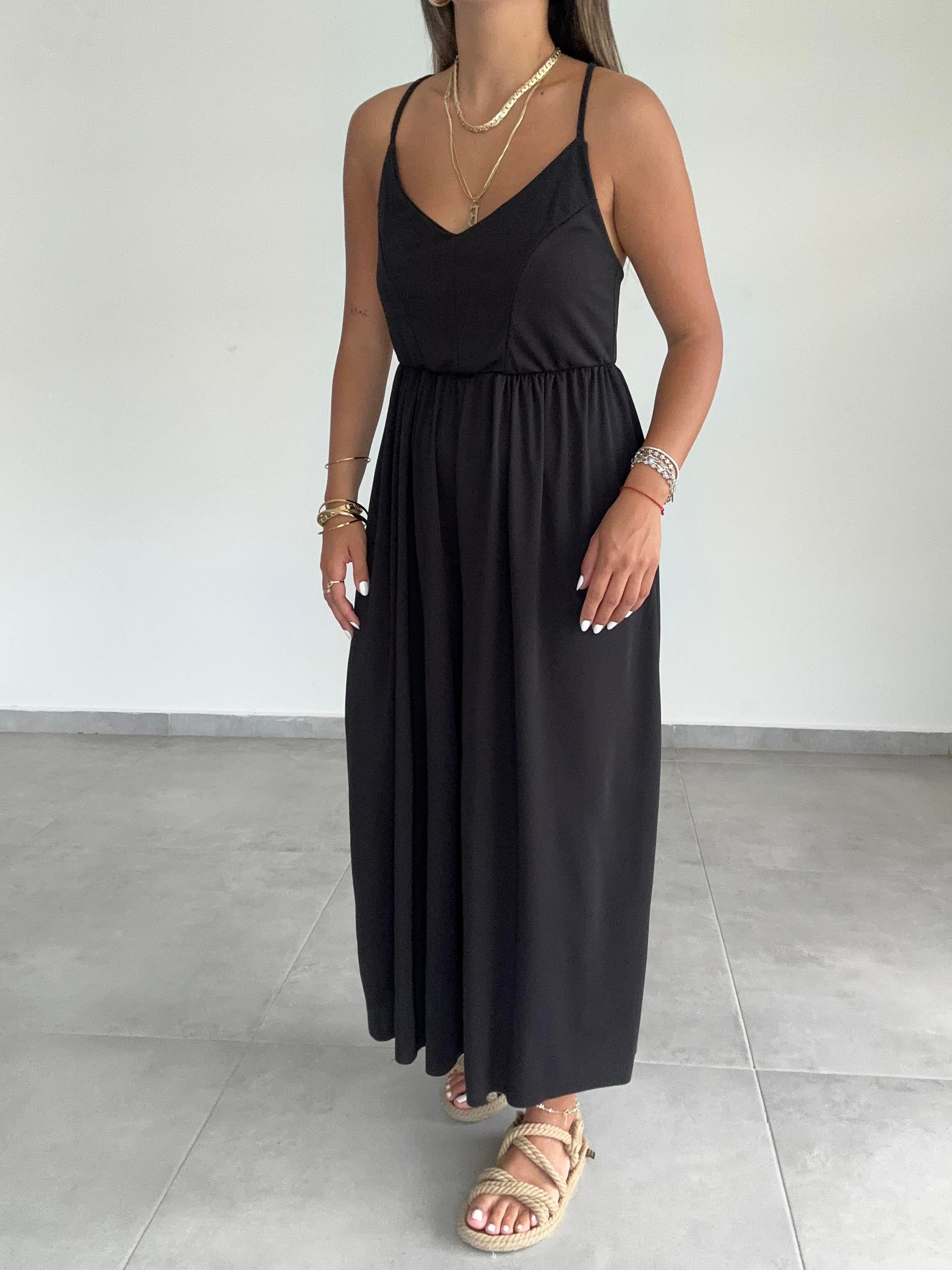 Maria Siyah Çapraz Askılı Tulum