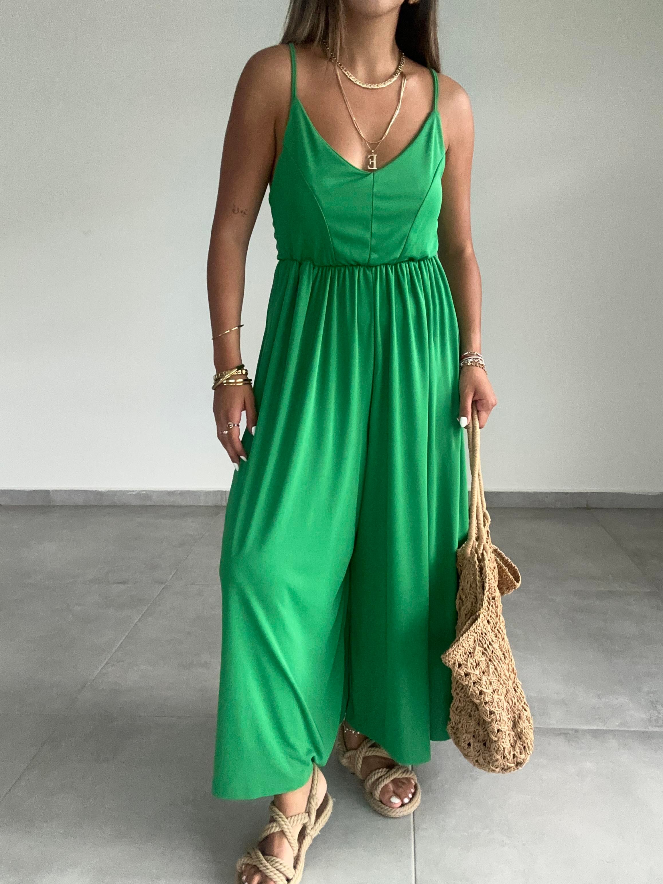 Maria Yeşil Çapraz Askılı Tulum