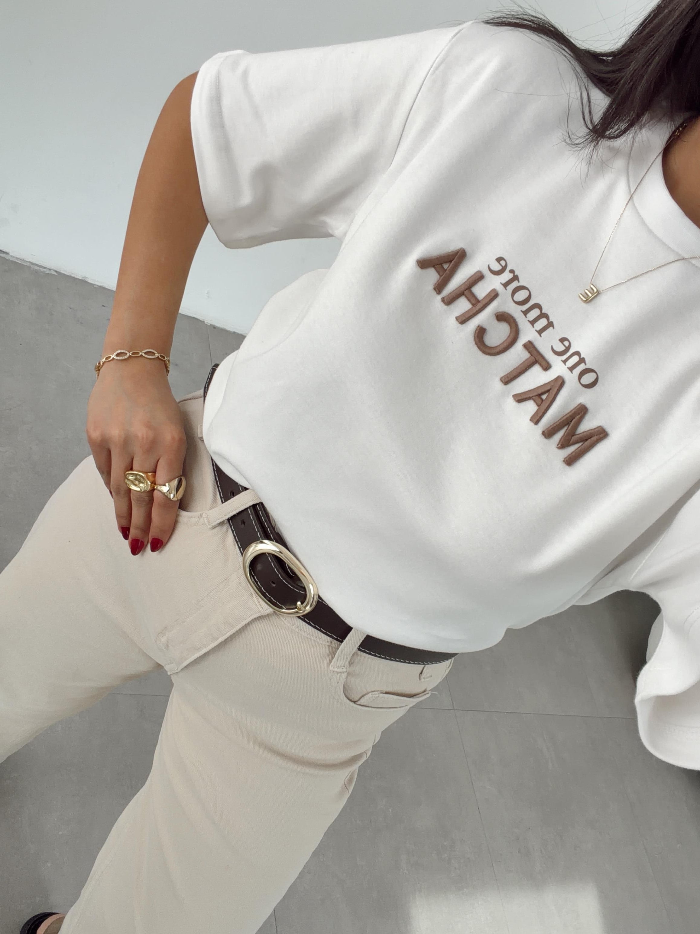 Matcha Beyaz Nakışlı Tshirt