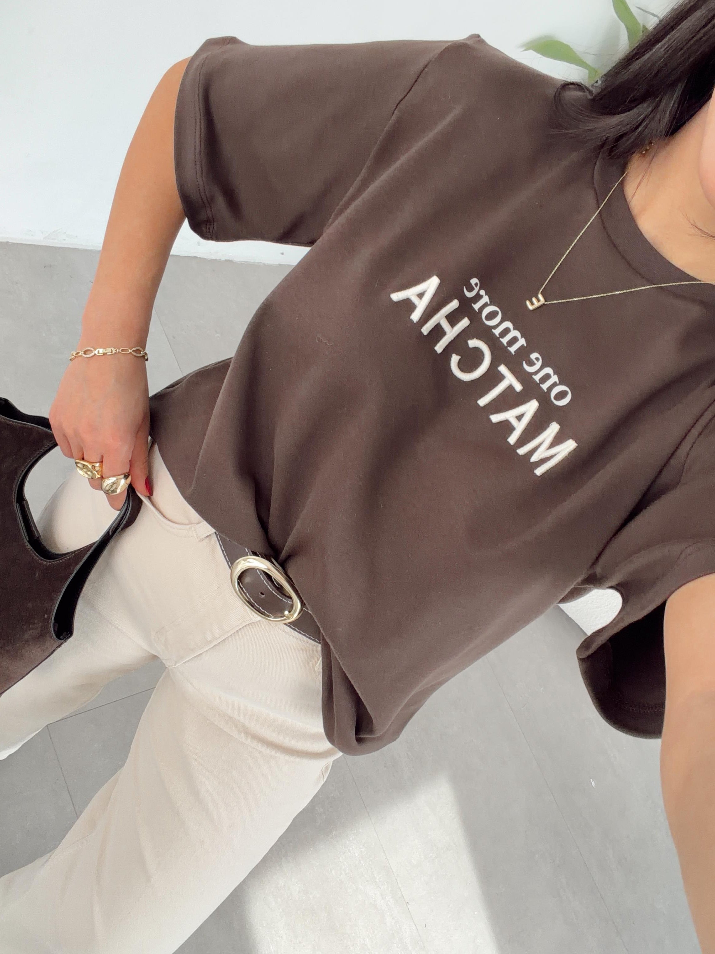 Matcha Kahve Nakışlı Tshirt