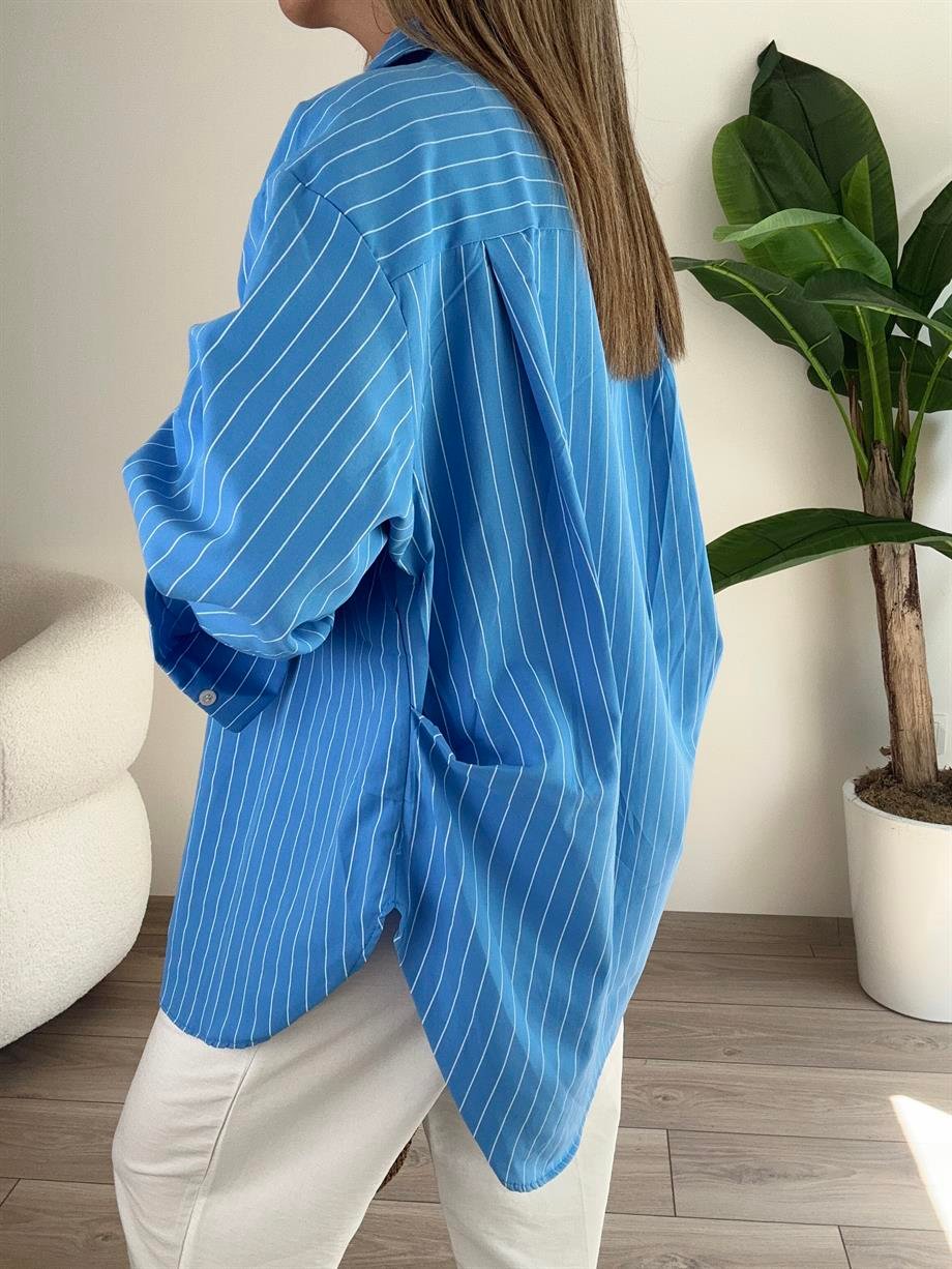 Mavi Çizgili Oversize Gömlek
