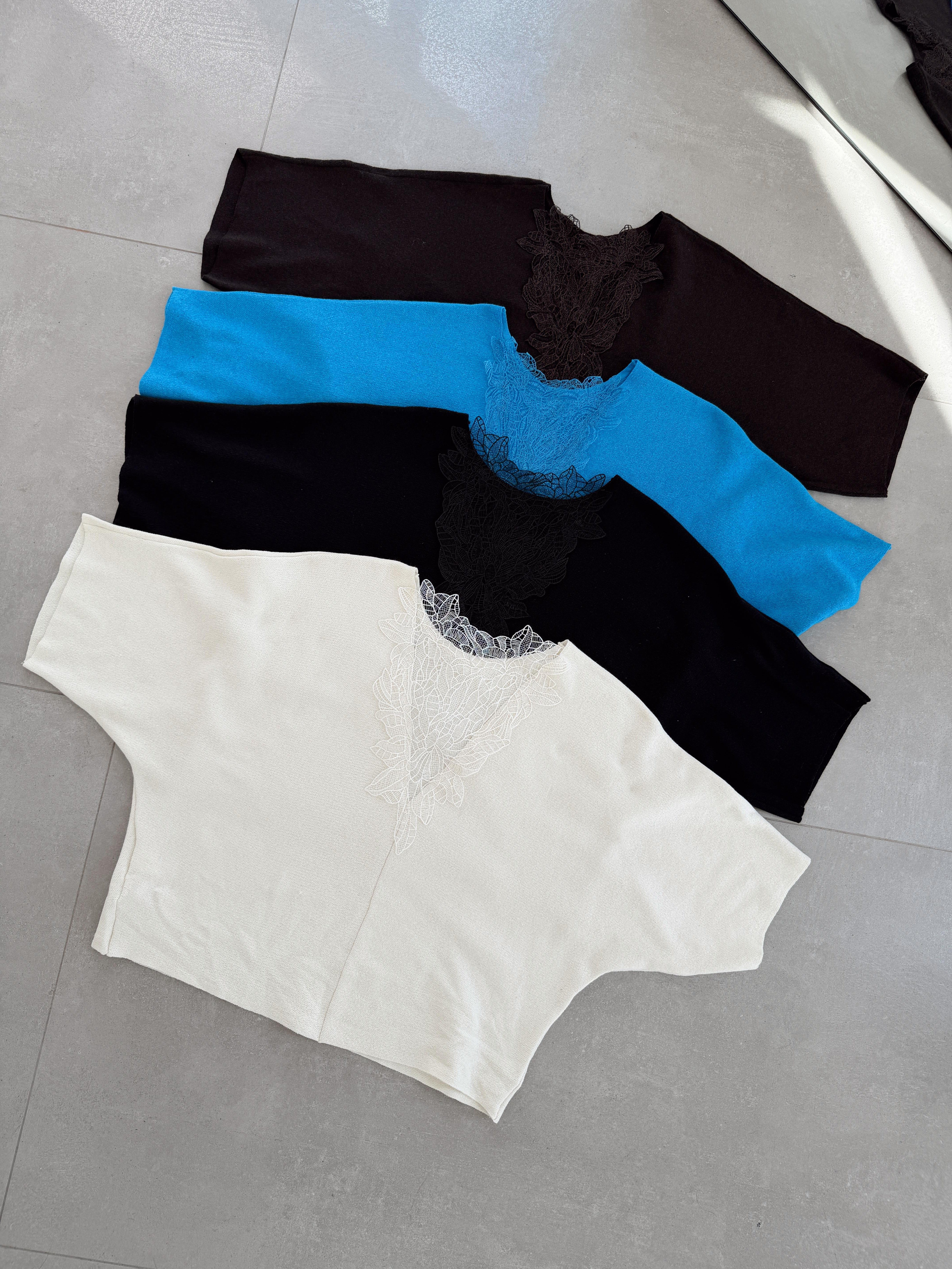 Mavi Dantel Detaylı Triko Bluz