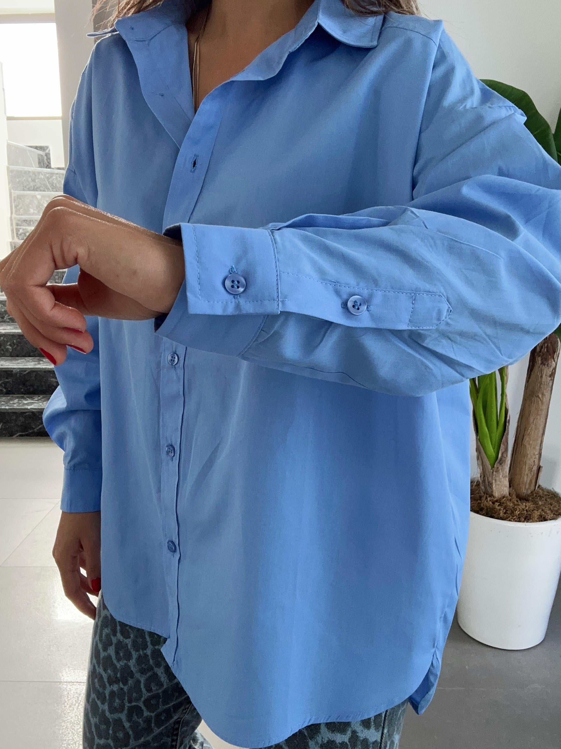 Mavi Oversize Poplin Gömlek