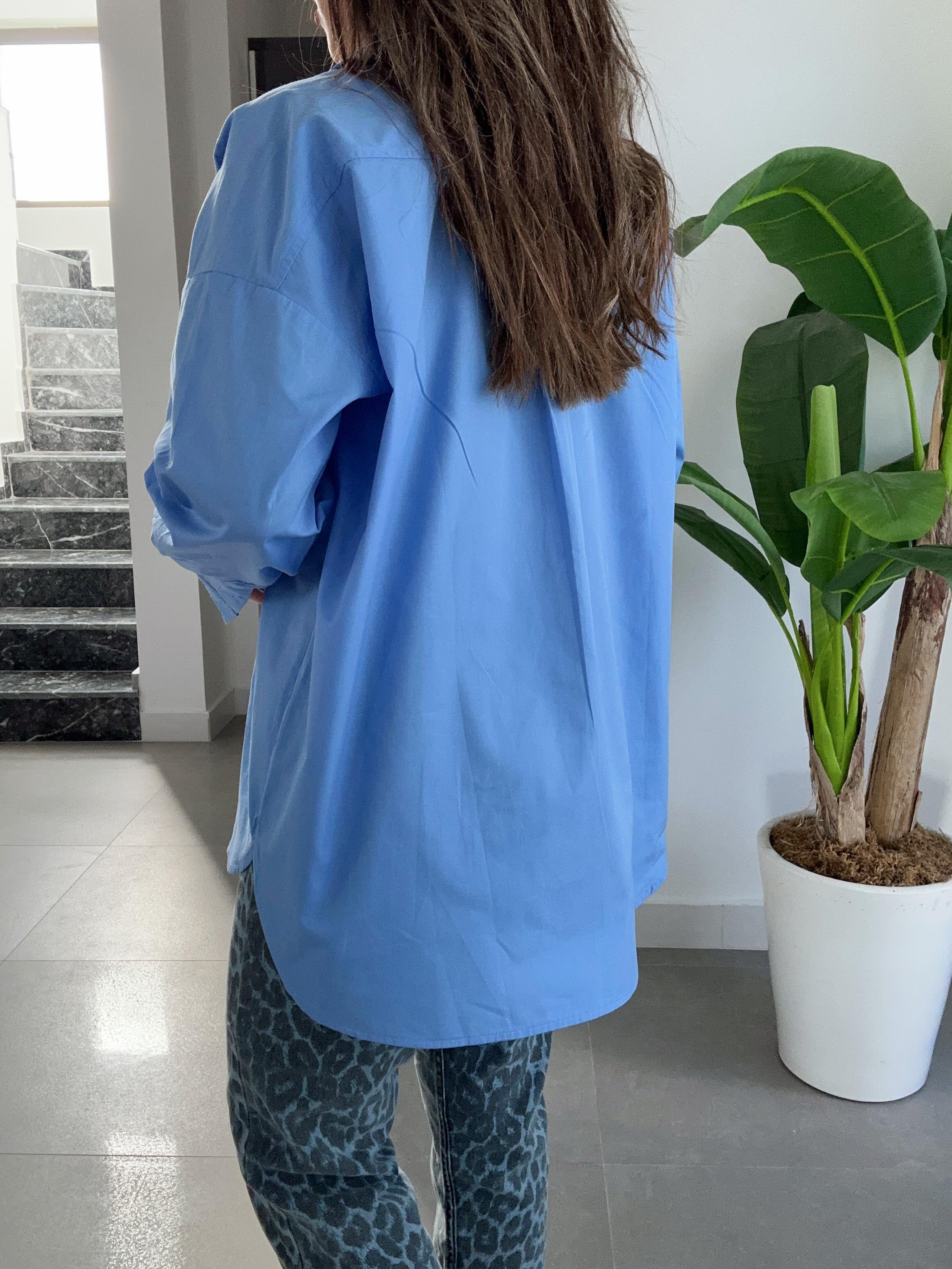 Mavi Oversize Poplin Gömlek