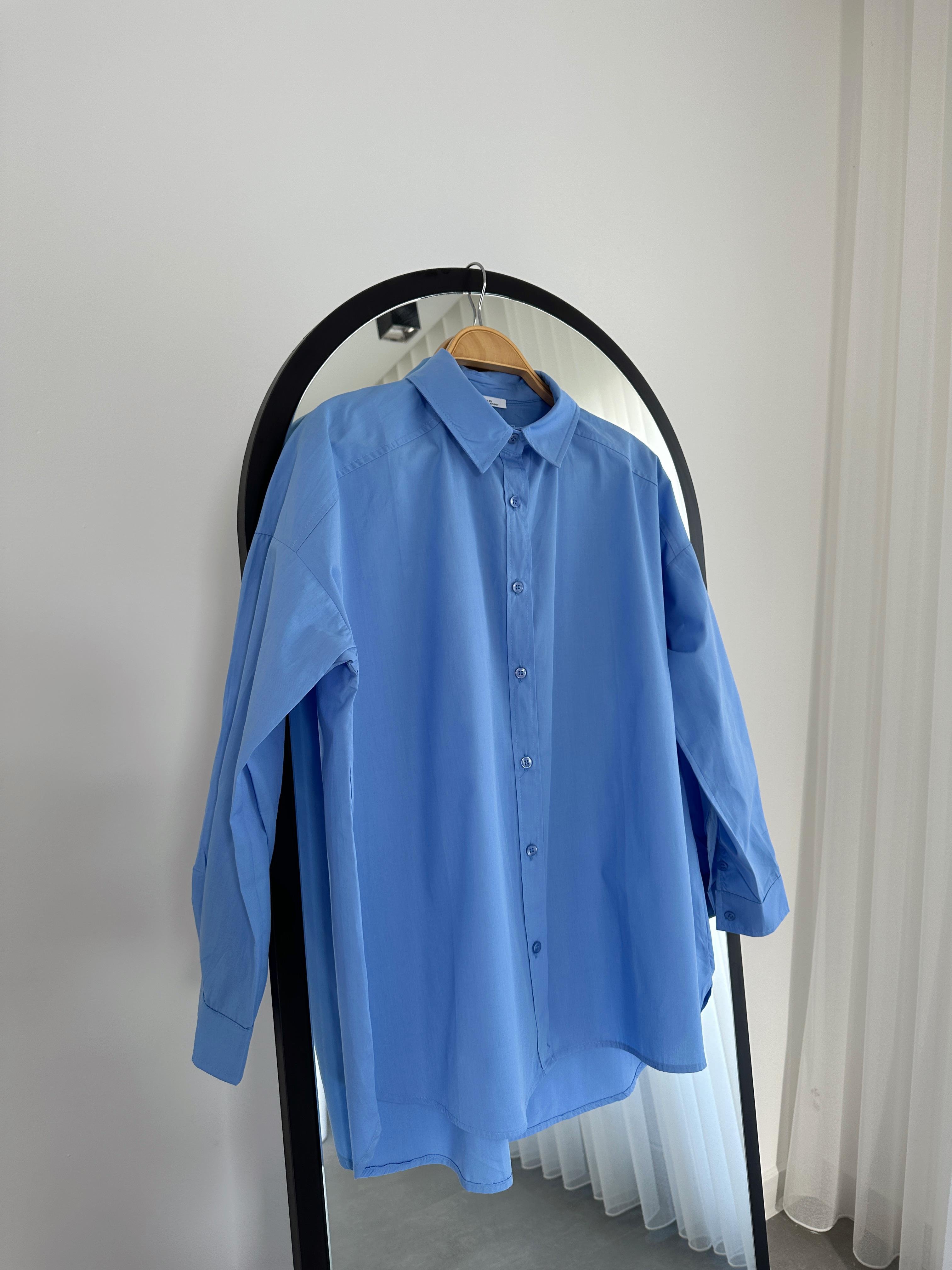 Mavi Oversize Poplin Gömlek