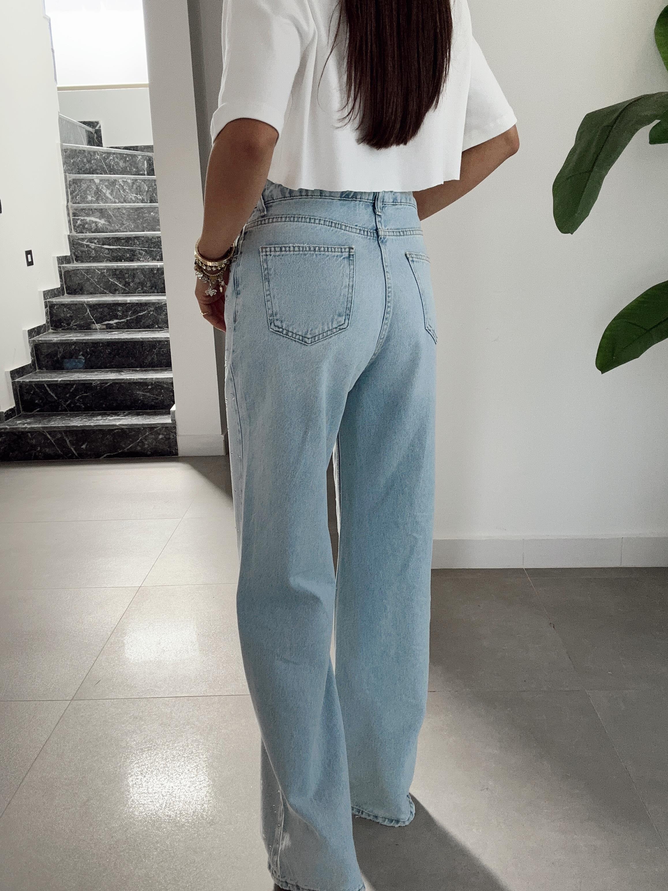 Mavi Taşlı Denim Pantolon