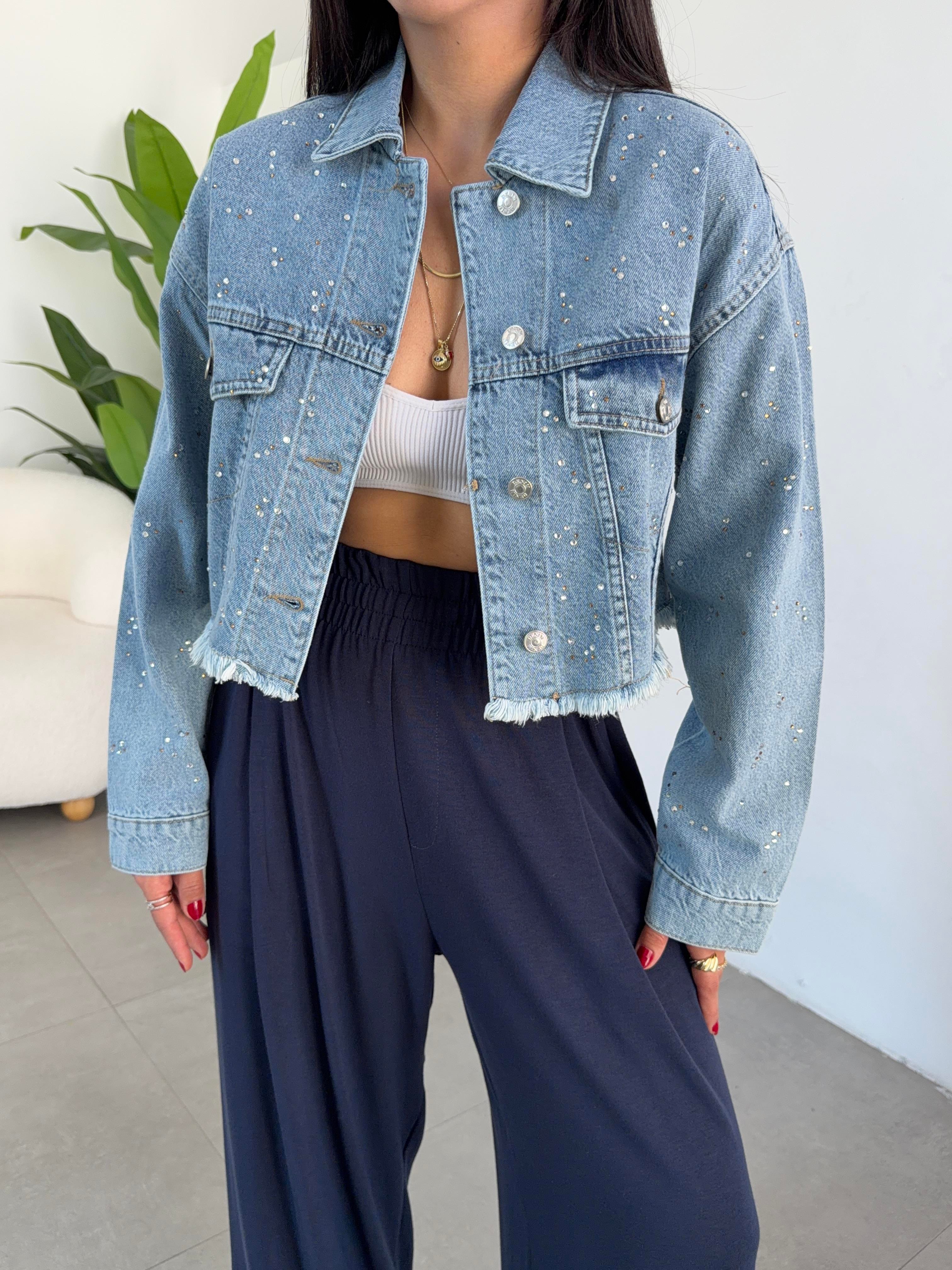 Mavi Taşlı Kot Ceket