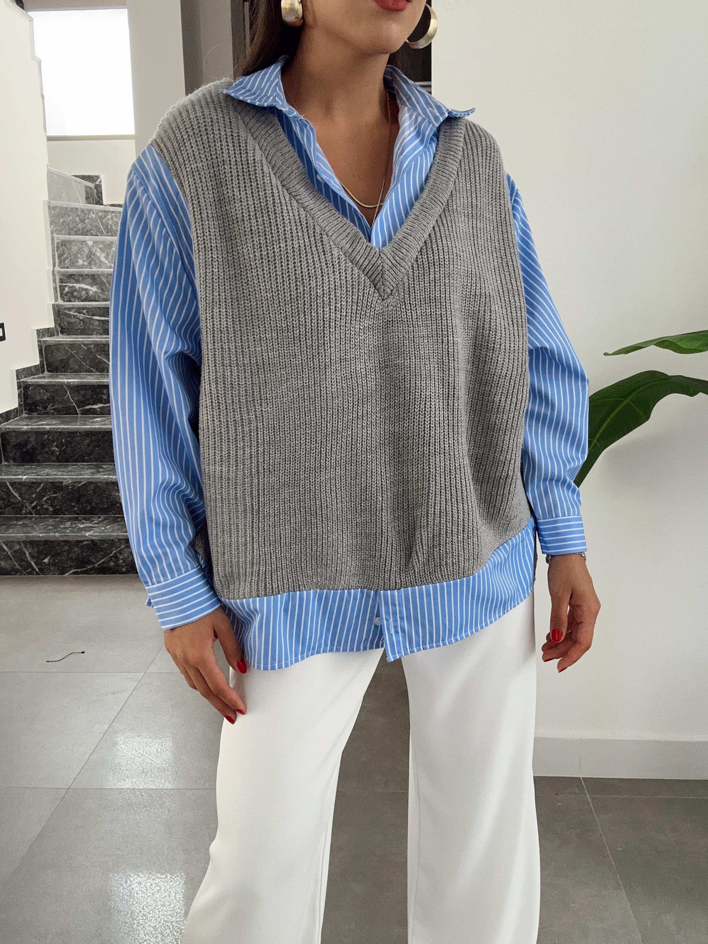 Mavi Triko Garnilli Gömlek