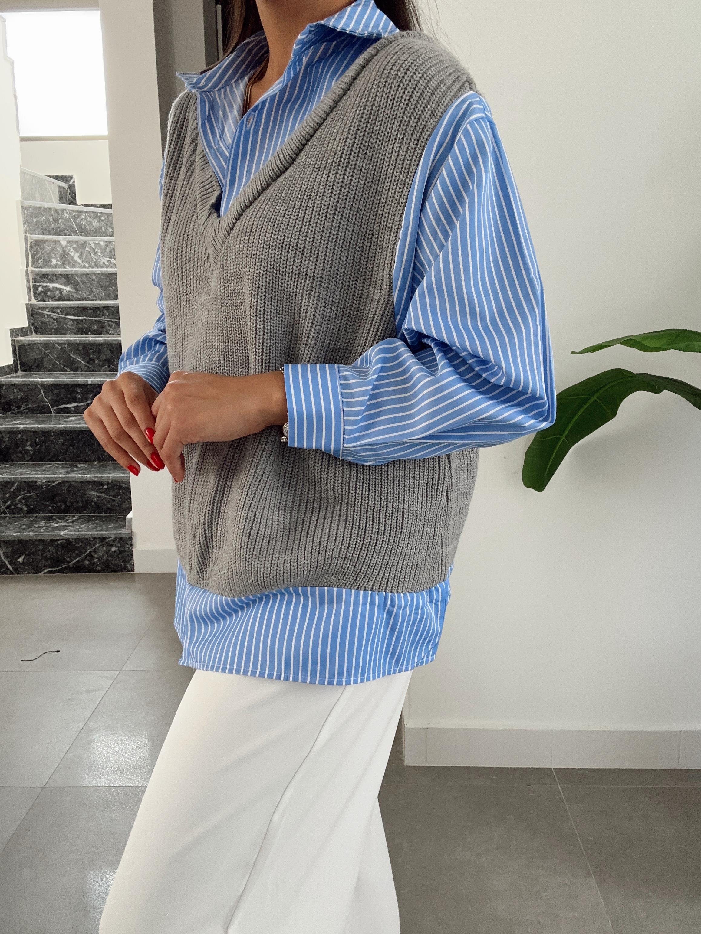 Mavi Triko Garnilli Gömlek