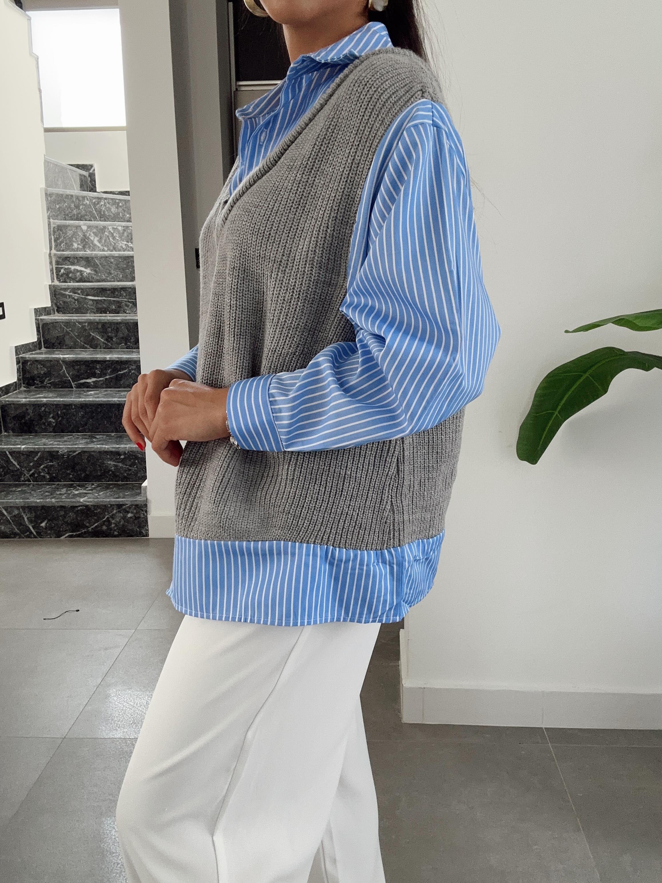 Mavi Triko Garnilli Gömlek