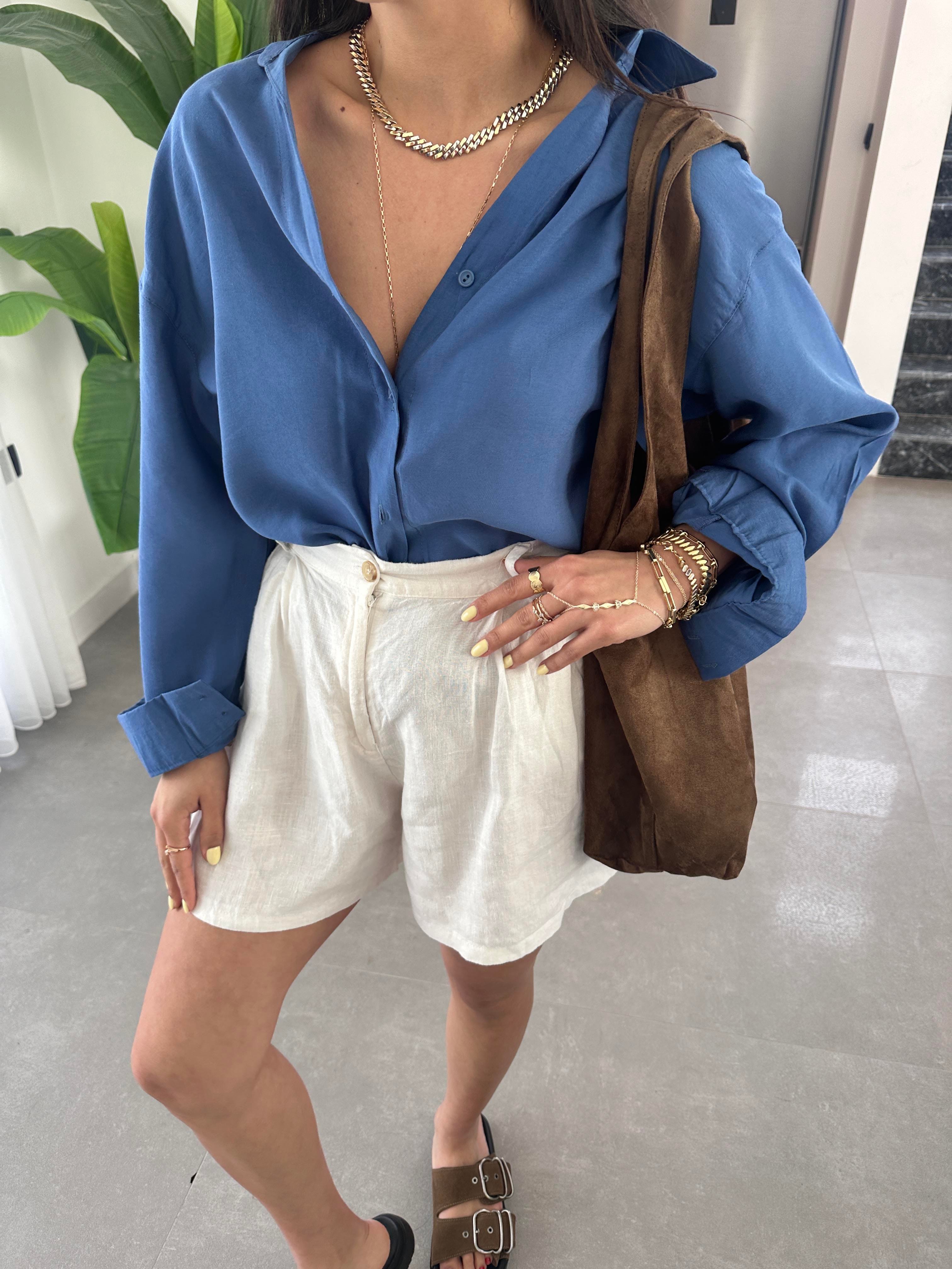 Melina İndigo Oversize Gömlek