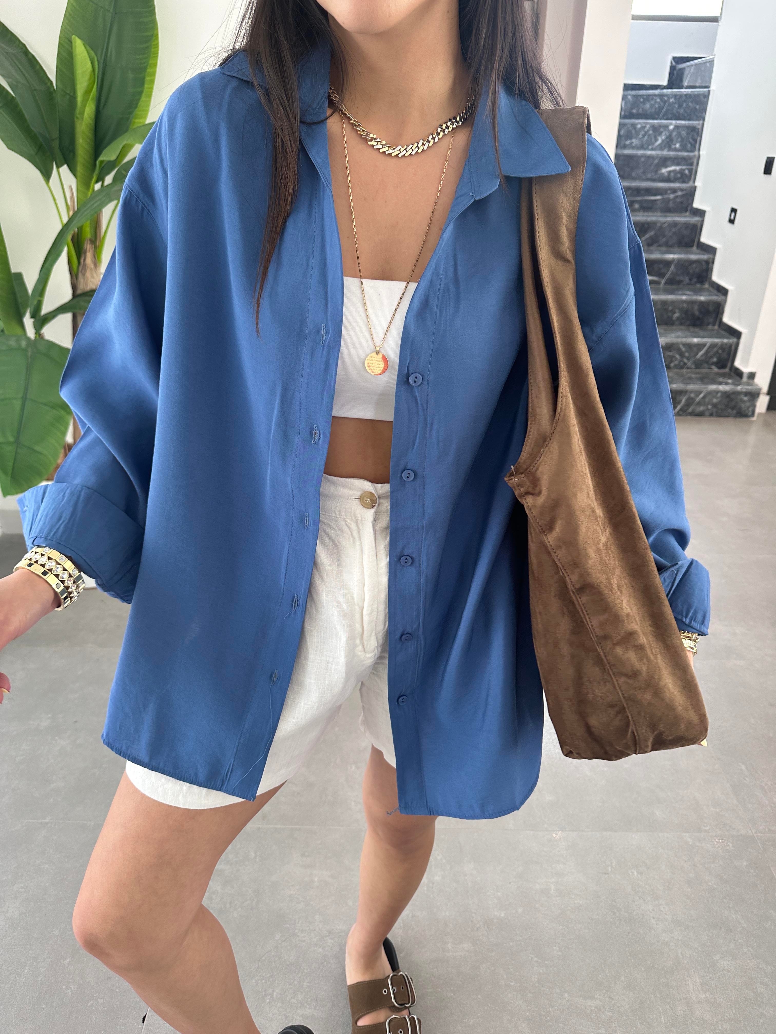 Melina İndigo Oversize Gömlek