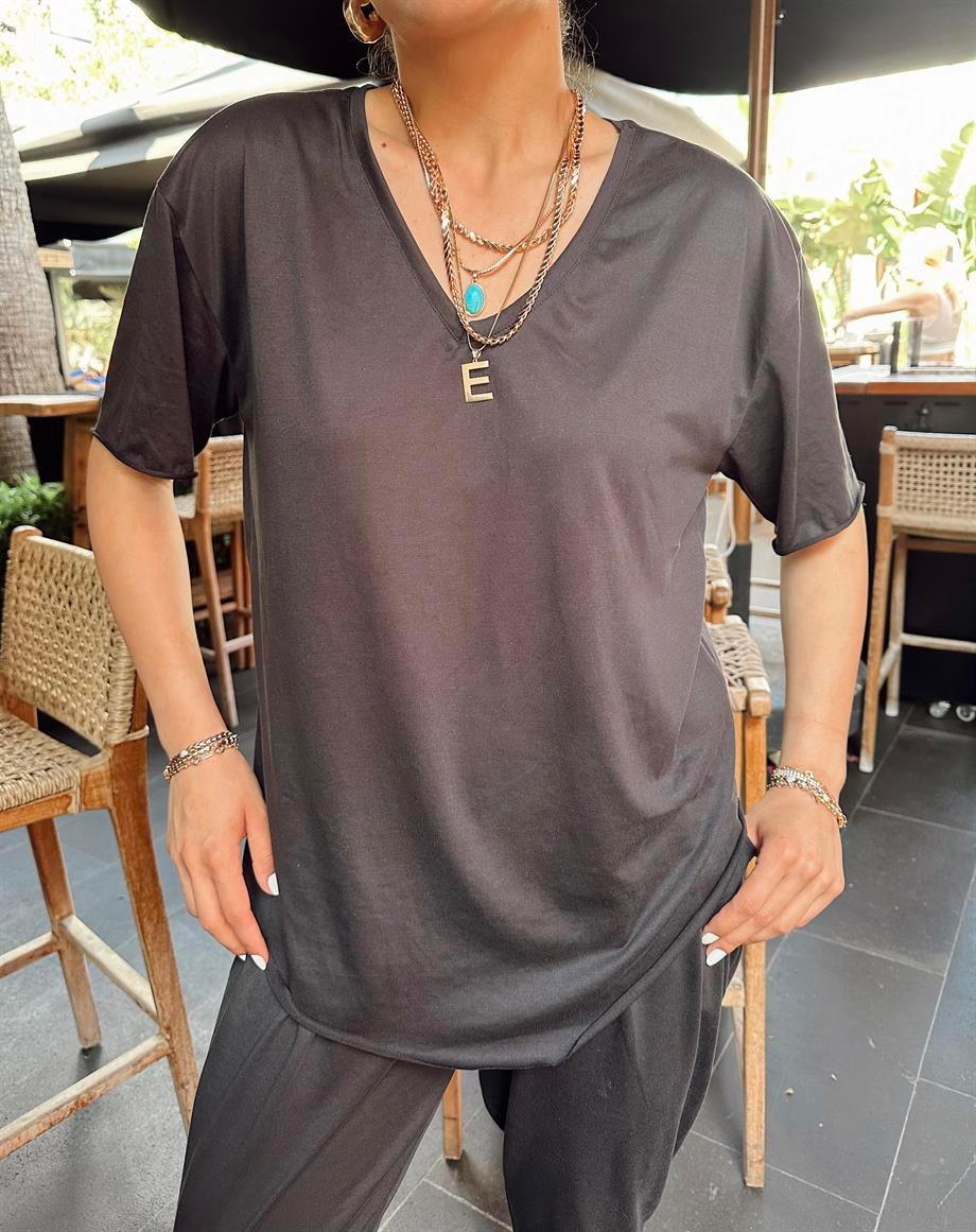 Modal Kumaş Siyah Tişört 