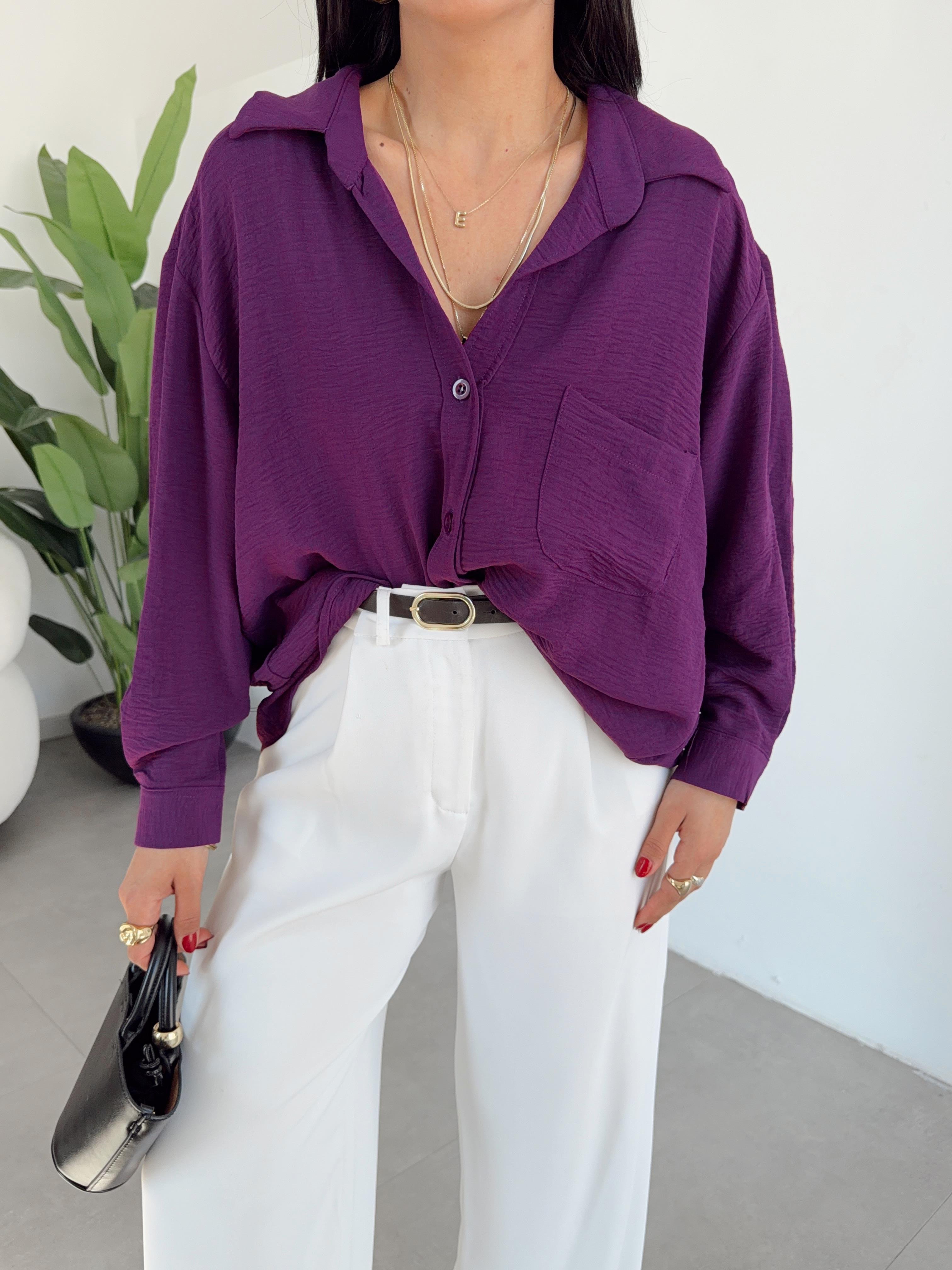 Mor Ayrobin Cepli Oversize Gömlek