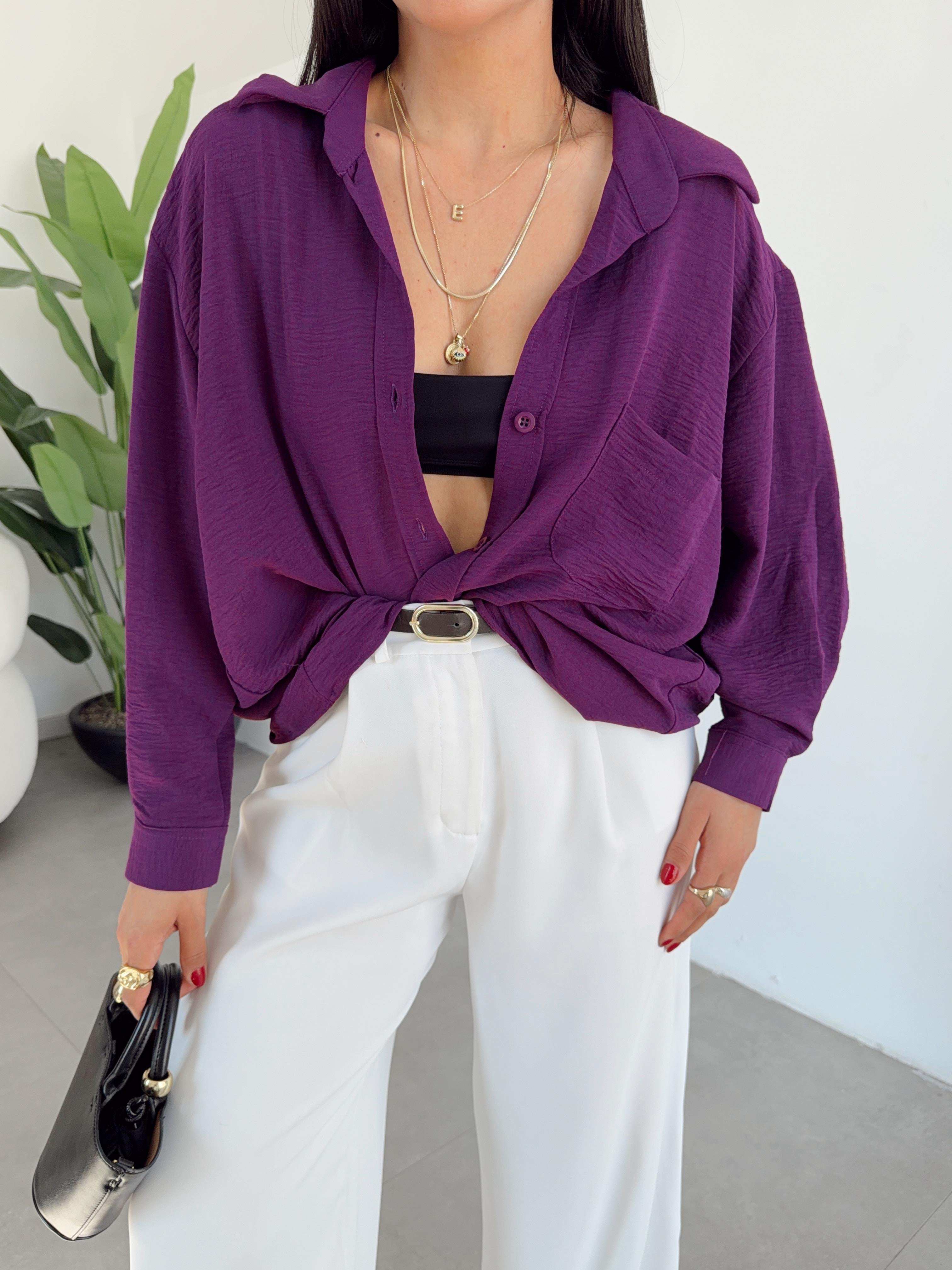 Mor Ayrobin Cepli Oversize Gömlek