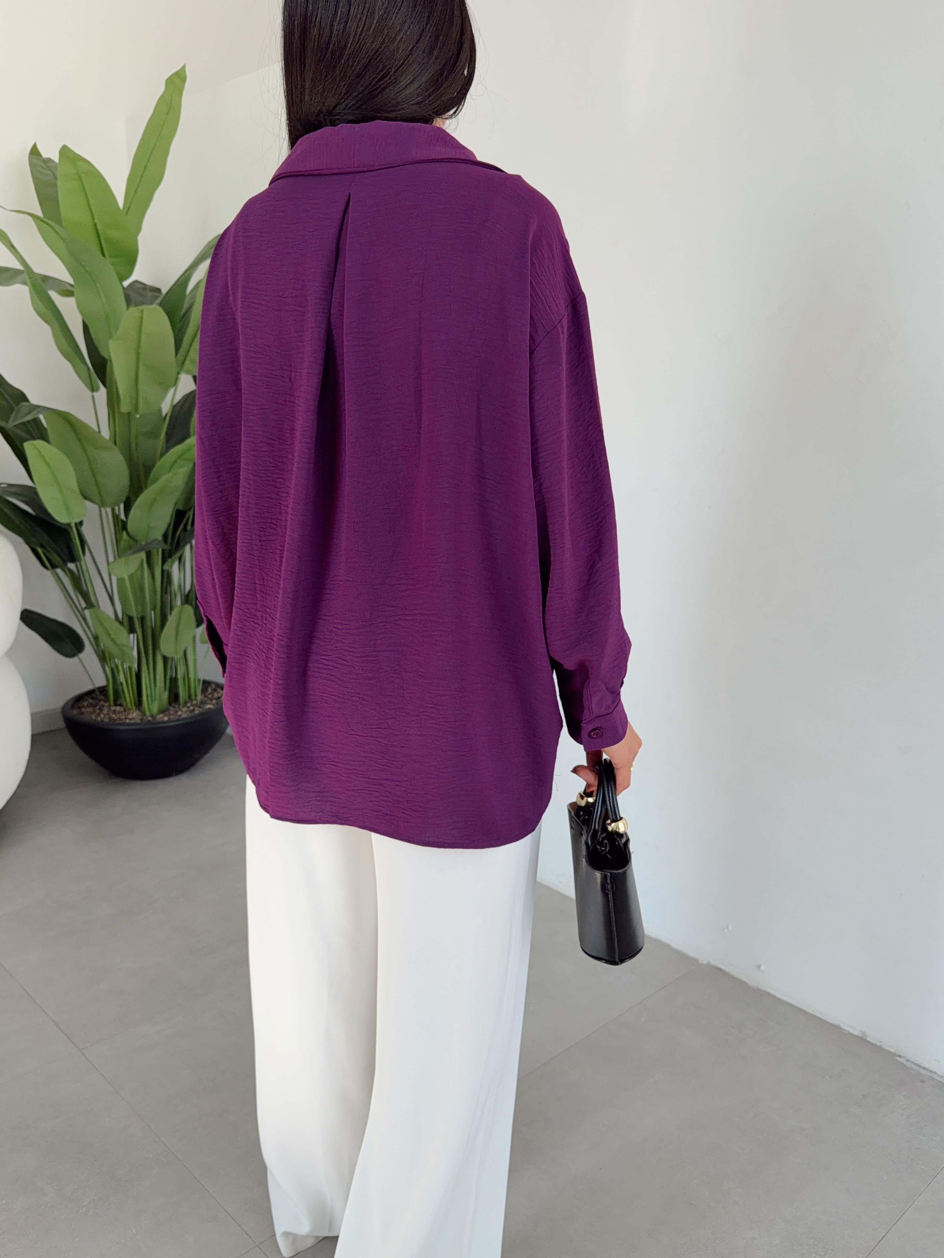 Mor Ayrobin Cepli Oversize Gömlek