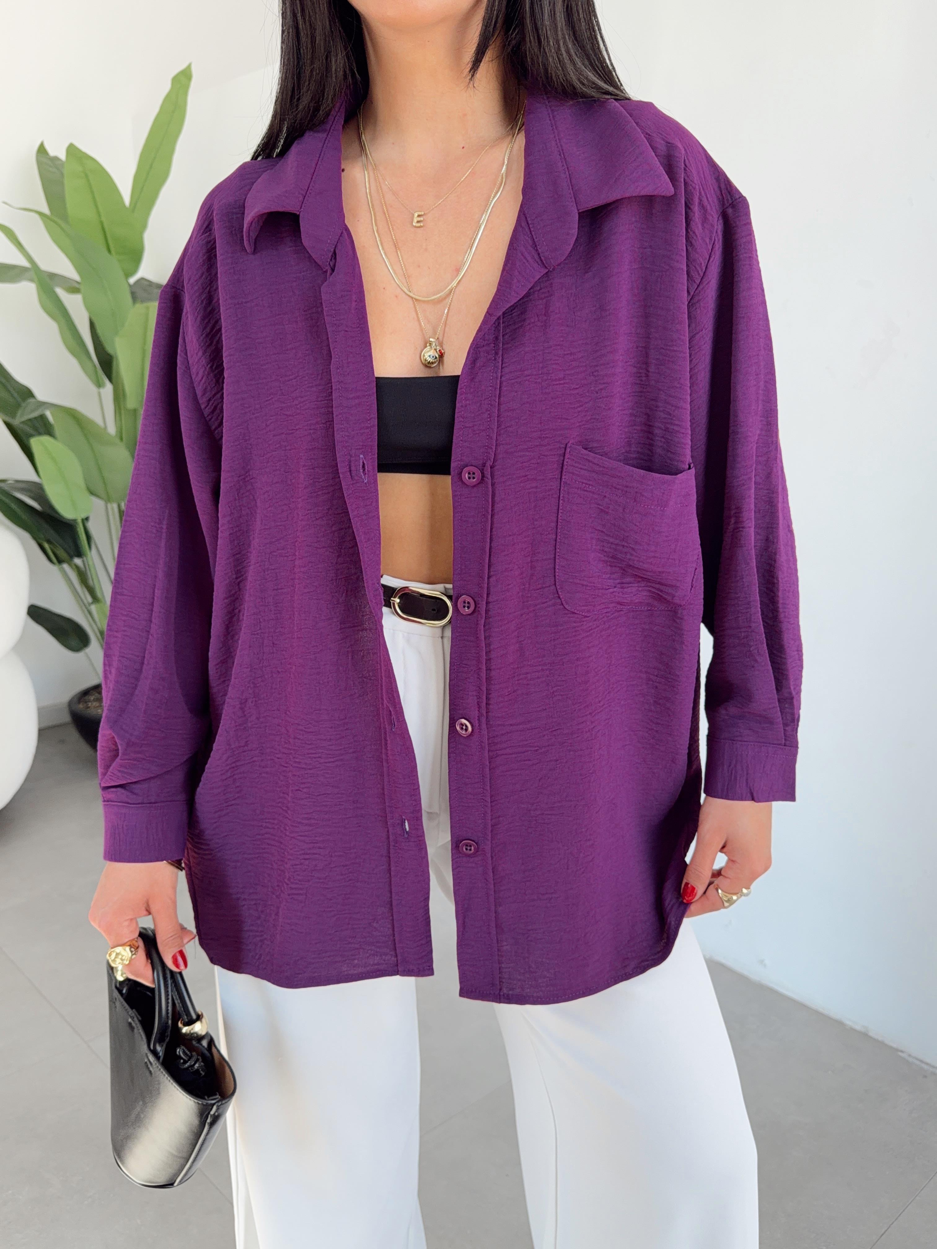 Mor Ayrobin Cepli Oversize Gömlek