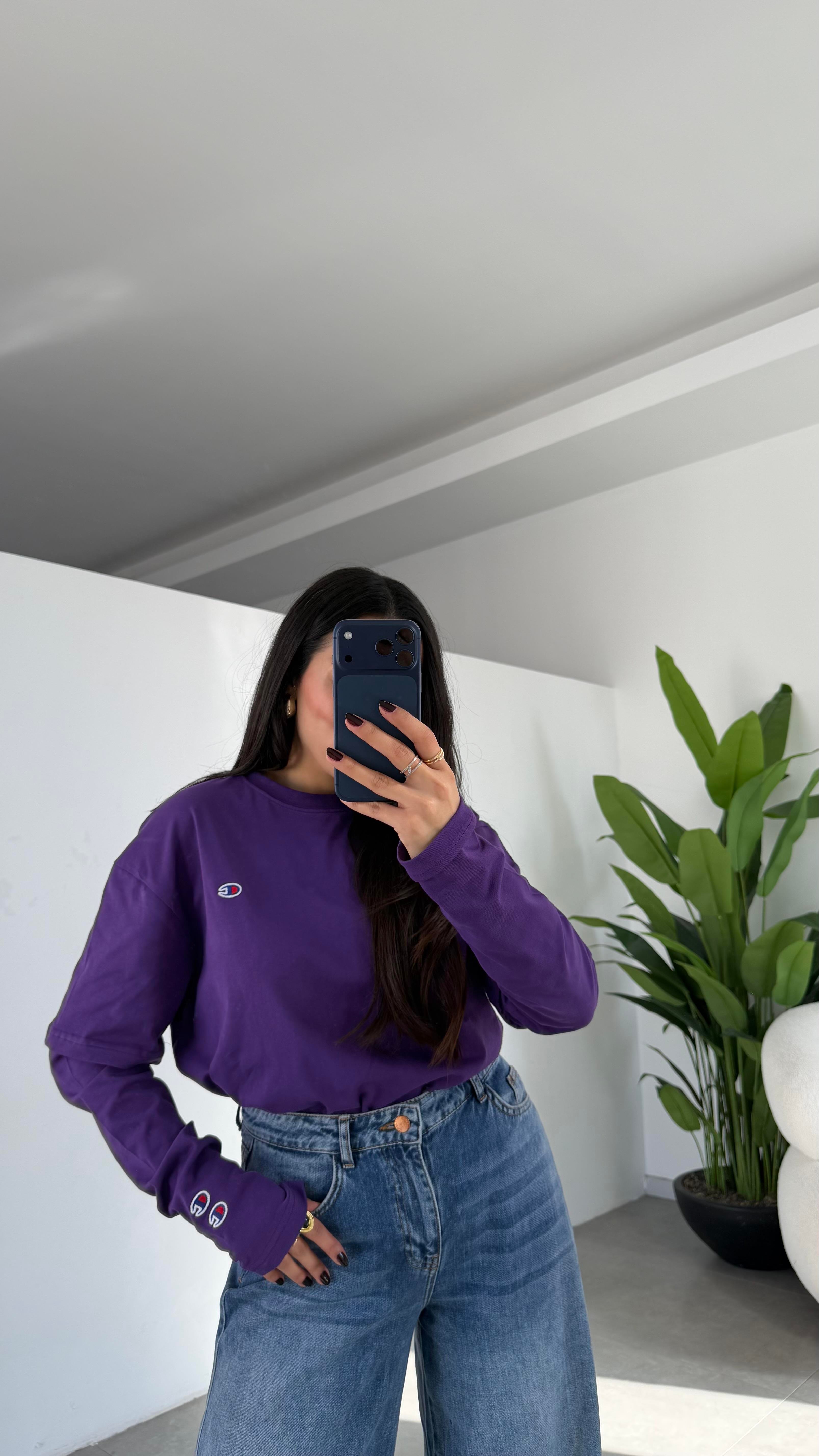 Mor Çift Kollu Tişört