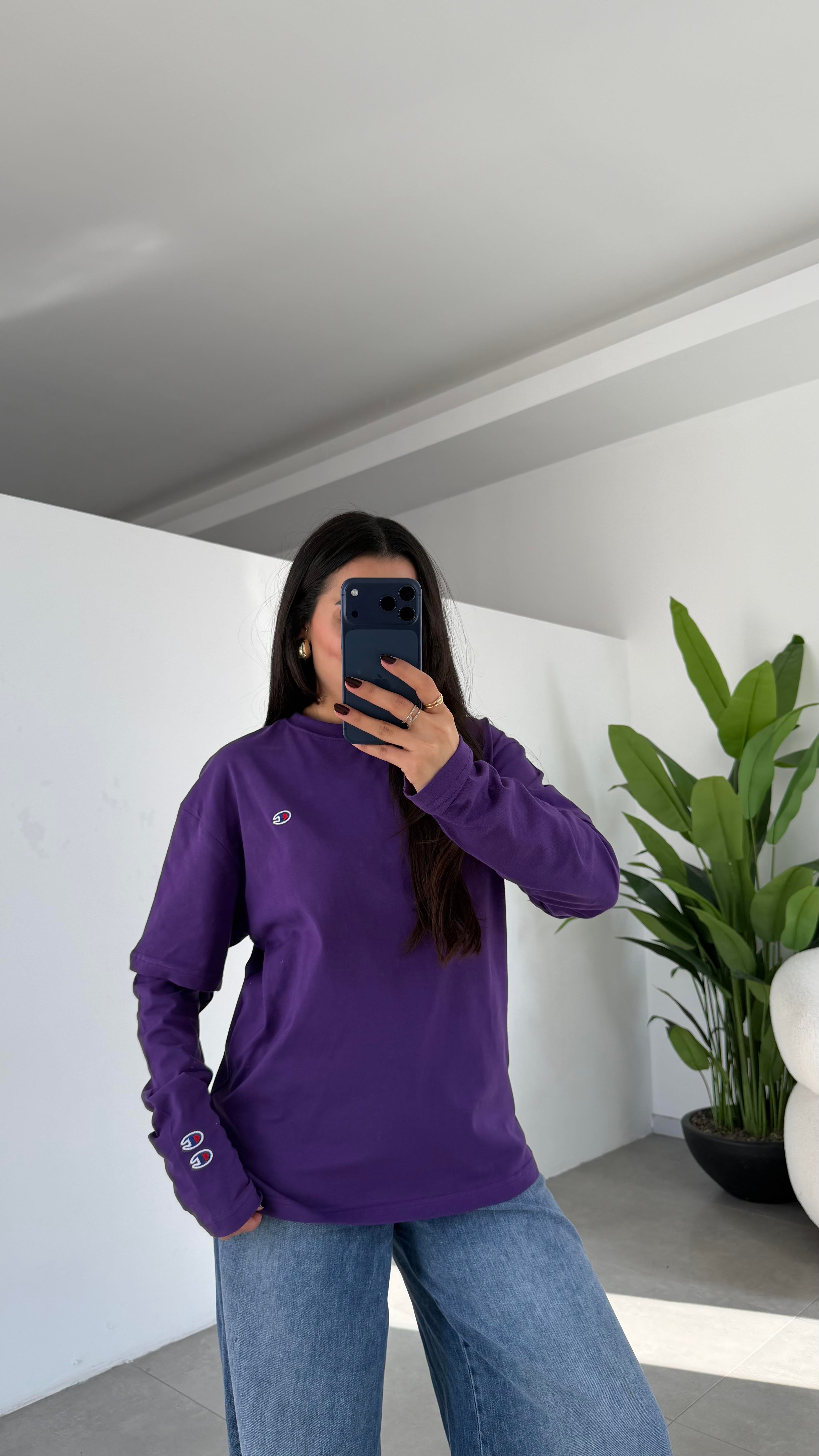 Mor Çift Kollu Tişört