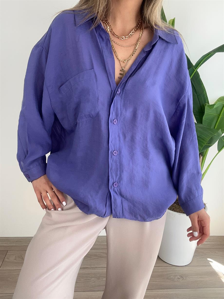 Mor Düşük Omuz Gömlek