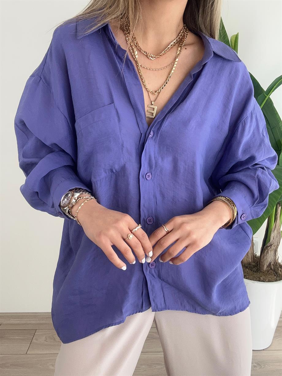 Mor Düşük Omuz Gömlek