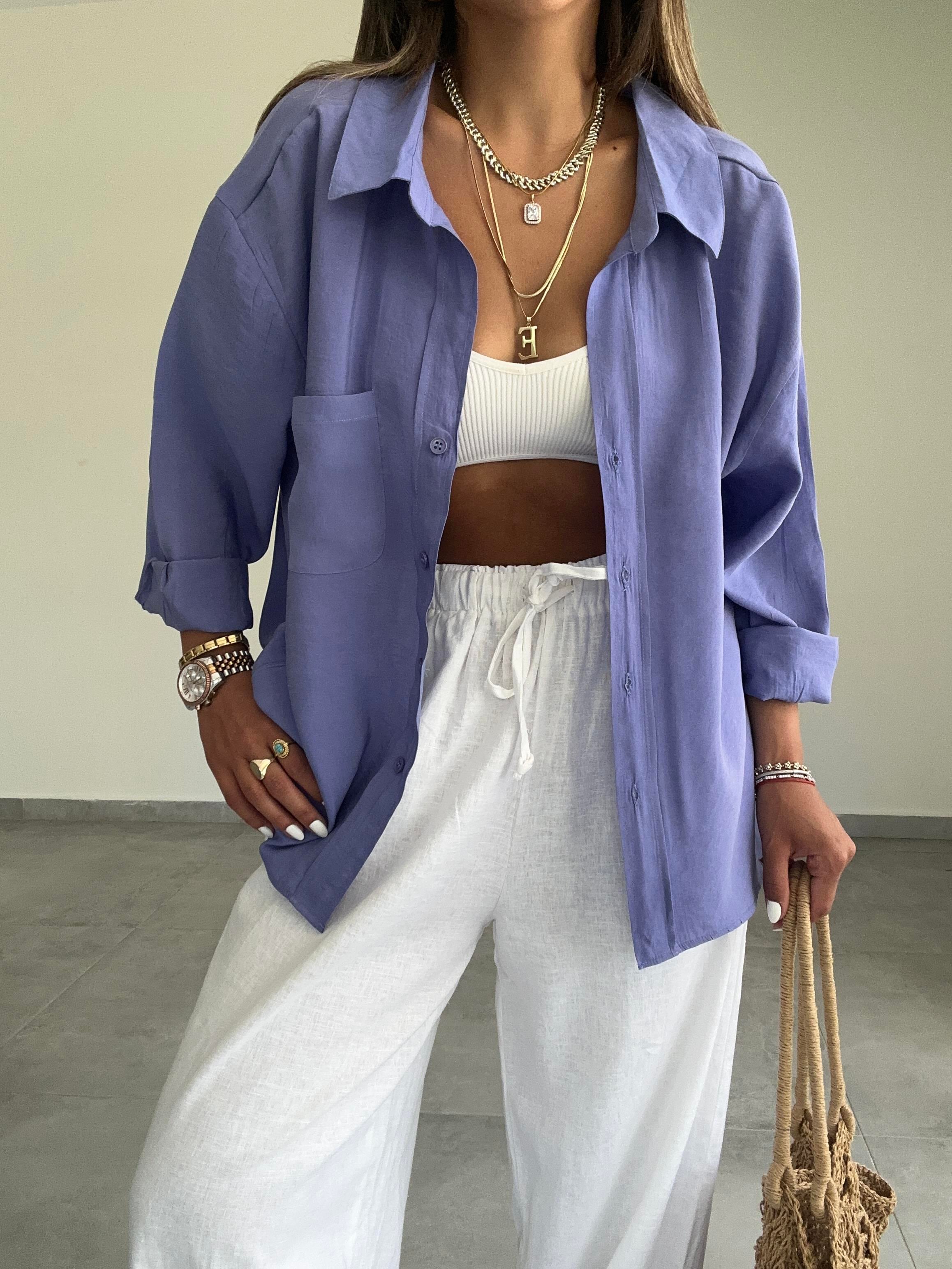 Mor Oversize Gömlek