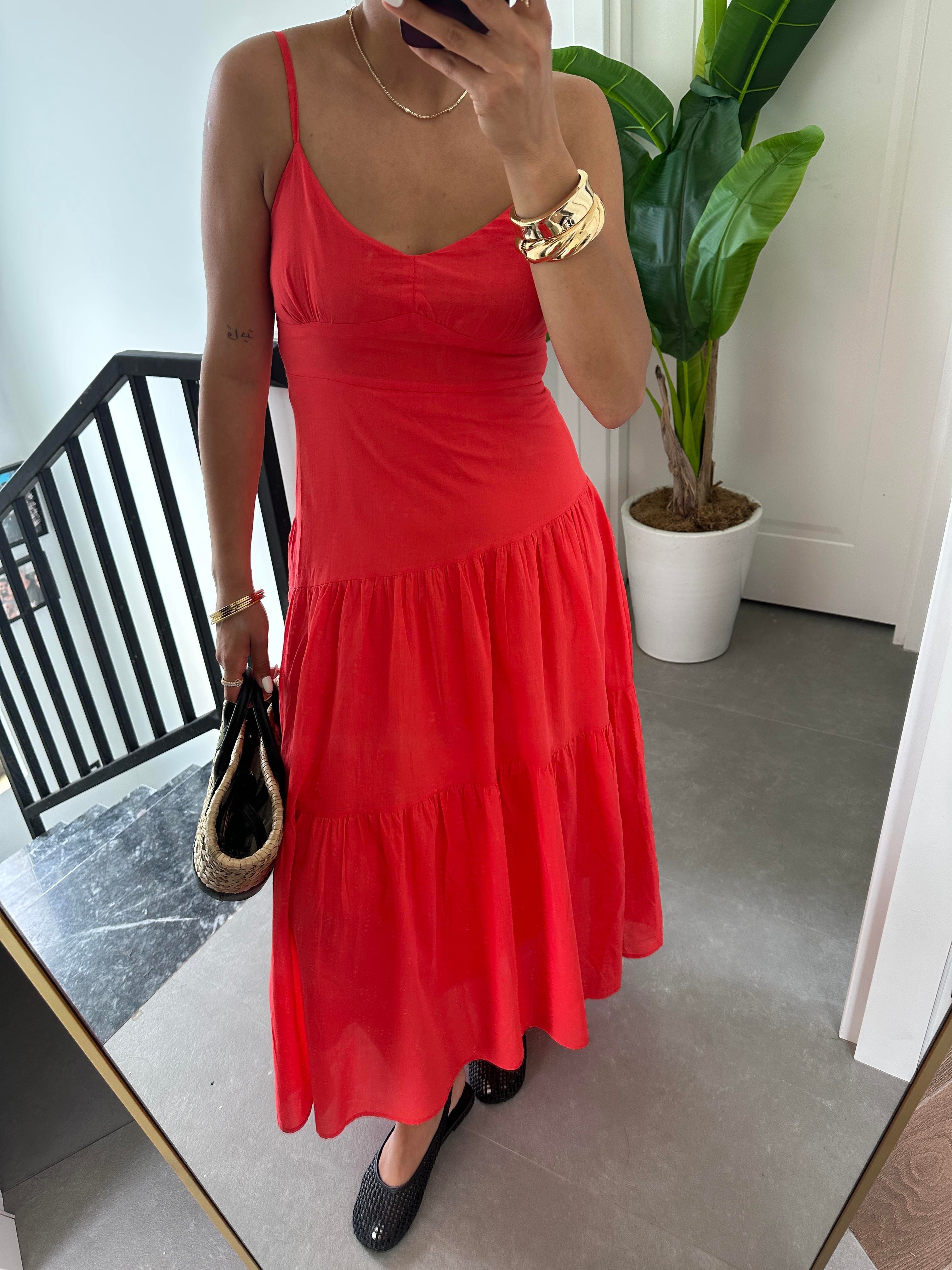 Nar Çiçeği Asimetrik Gipeli Elbise